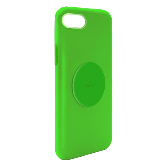 Una cover per telefono verde brillante con un'impugnatura circolare sul retro.