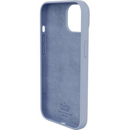 Una custodia per telefono blu chiaro con ritaglio per fotocamera.
