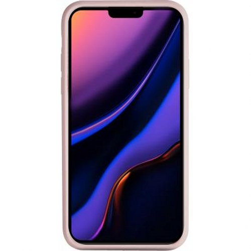 Uno smartphone rosa con uno sfondo viola e rosa.
