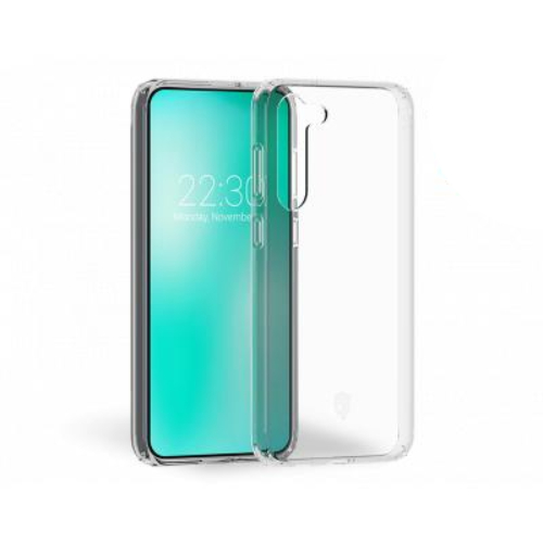 Una cover trasparente per telefono su sfondo bianco.