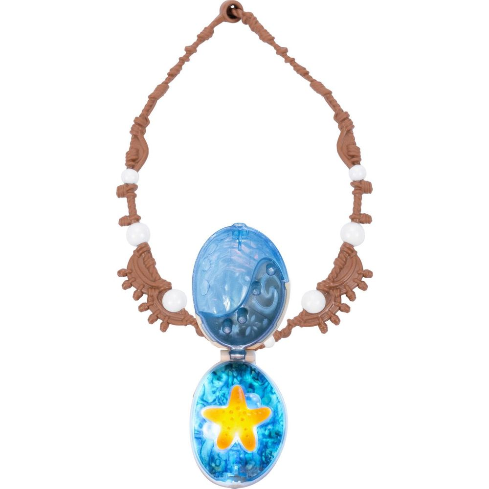 Collar marrón con colgante azul que contiene una estrella de mar amarilla.
