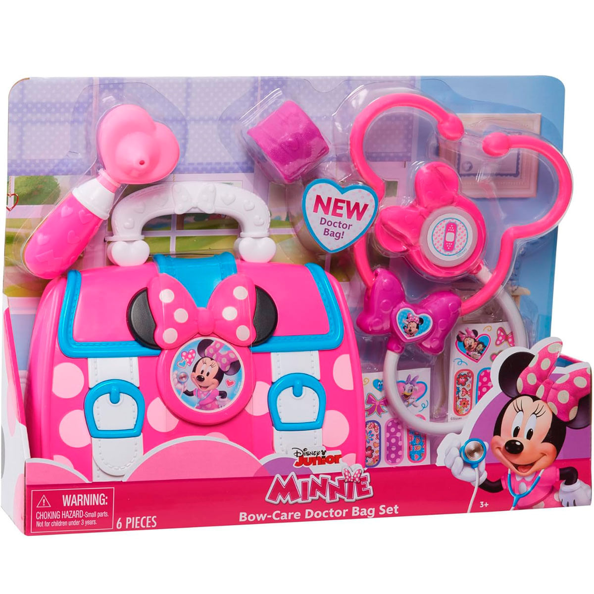 Juego de bolso de doctora de Minnie Mouse con estetoscopio, herramientas y gráfico.