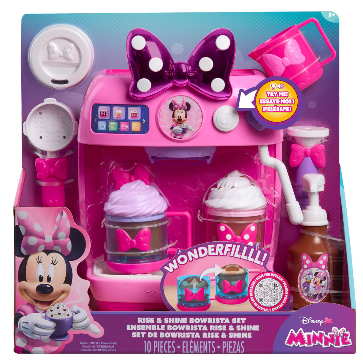 Cafetera de juguete de Minnie Mouse con accesorios, rosa, 10 piezas.