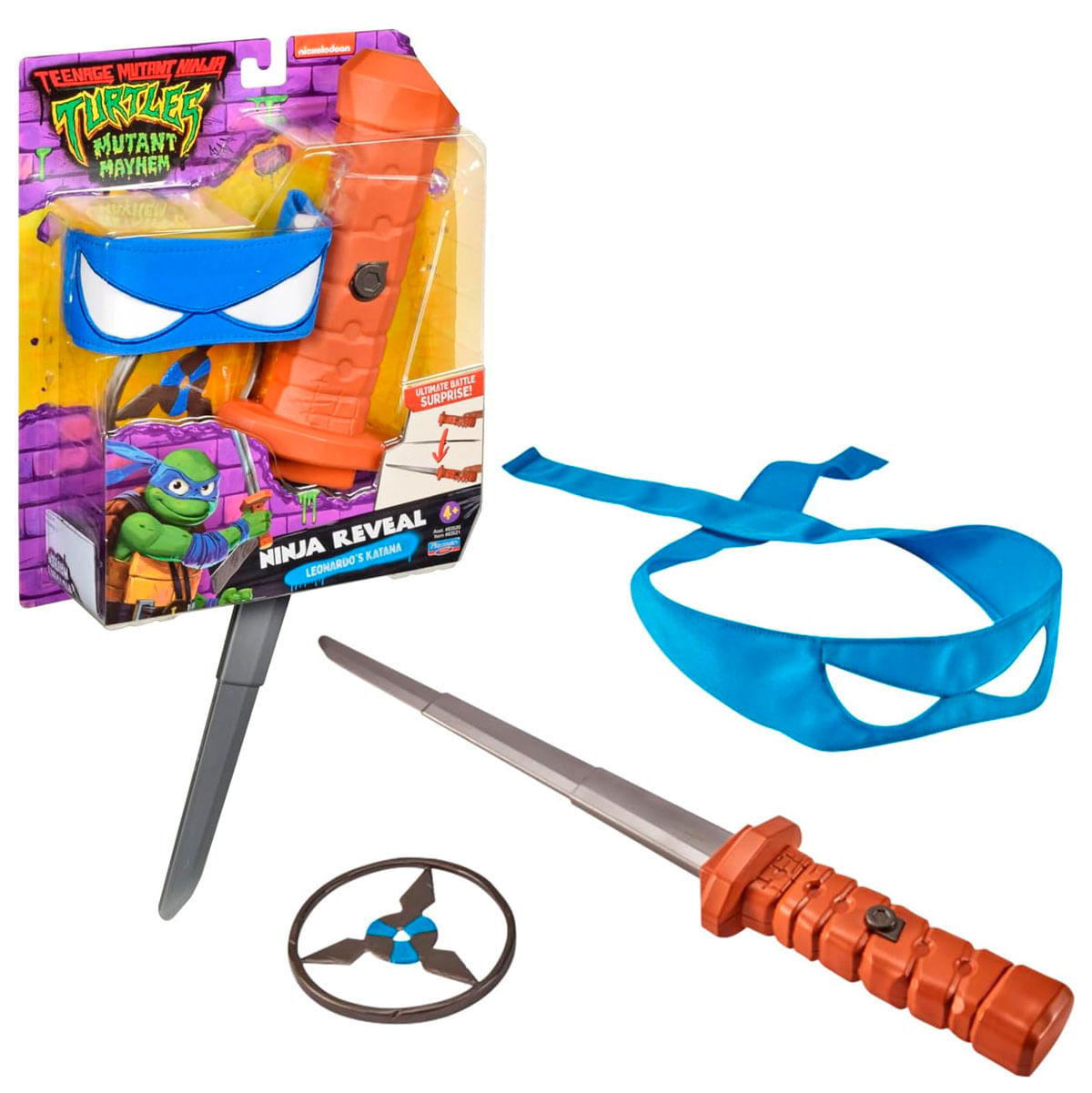 Katana de juguete de las Tortugas Ninja, máscara y estrella arrojadiza.