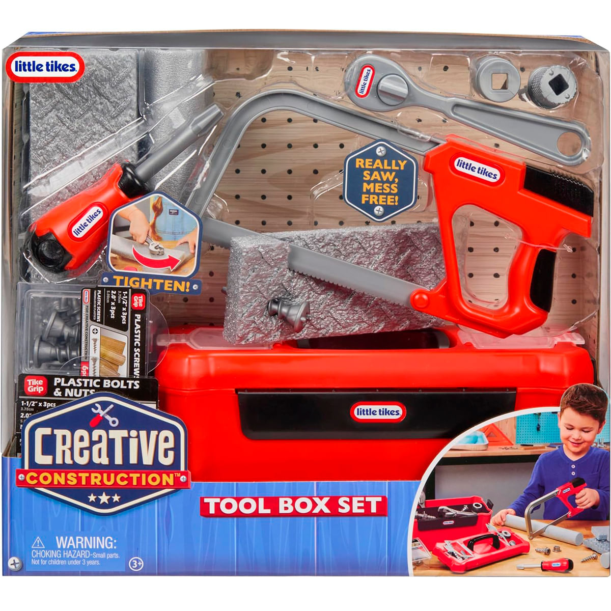 Juego de caja de herramientas de juguete Little Tikes con herramientas: sierra, destornillador y llave de carraca.