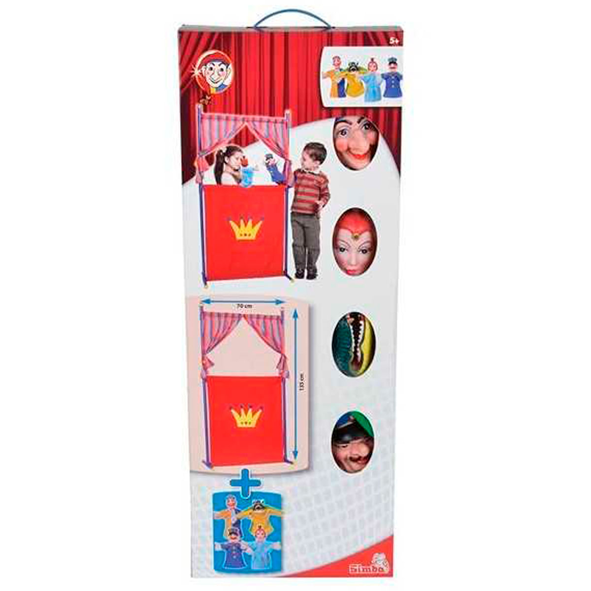 Embalaje para teatro de títeres con niños y figuras.