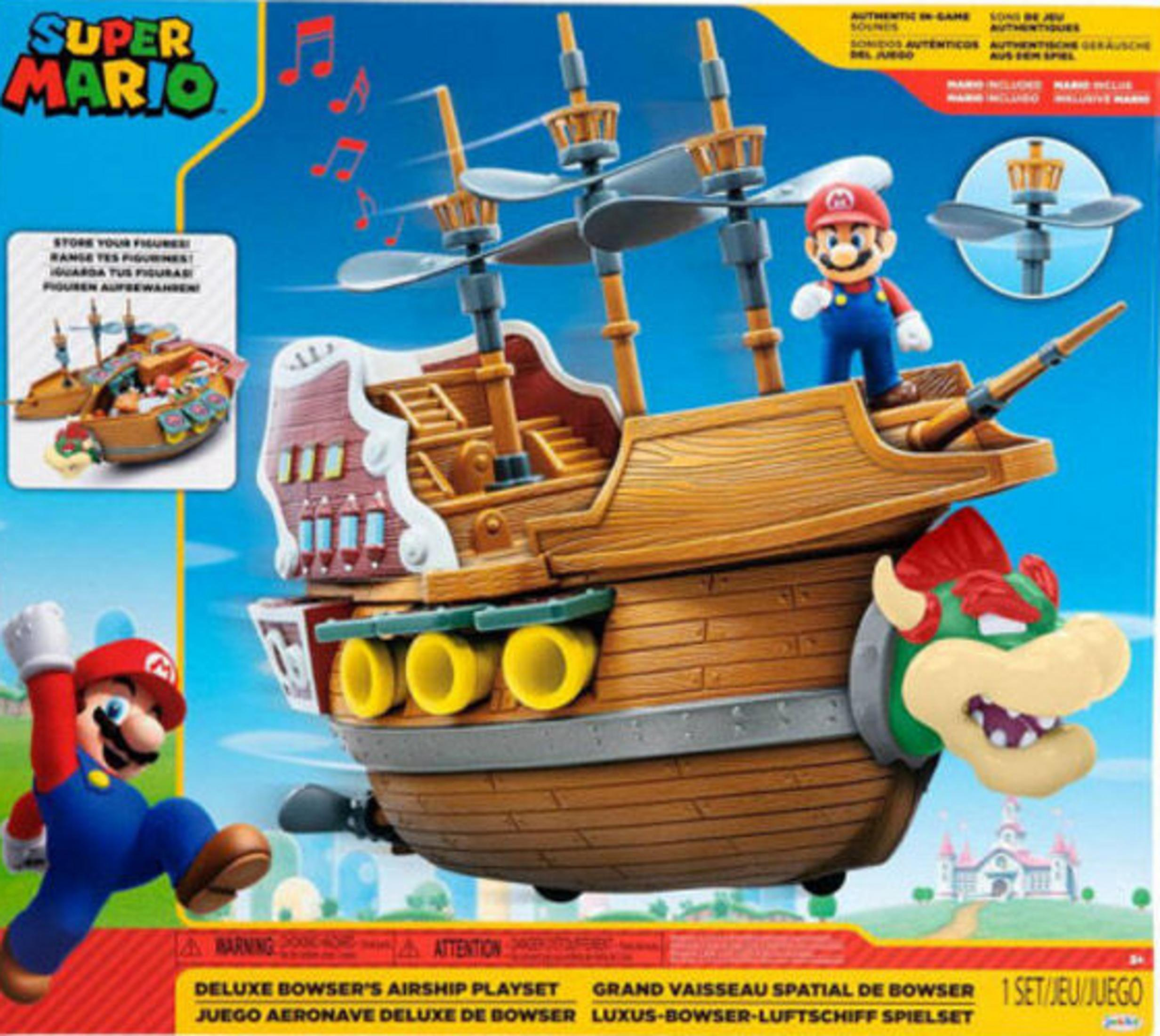 Nave de juguete Super Mario con Mario y cabeza de Bowser.