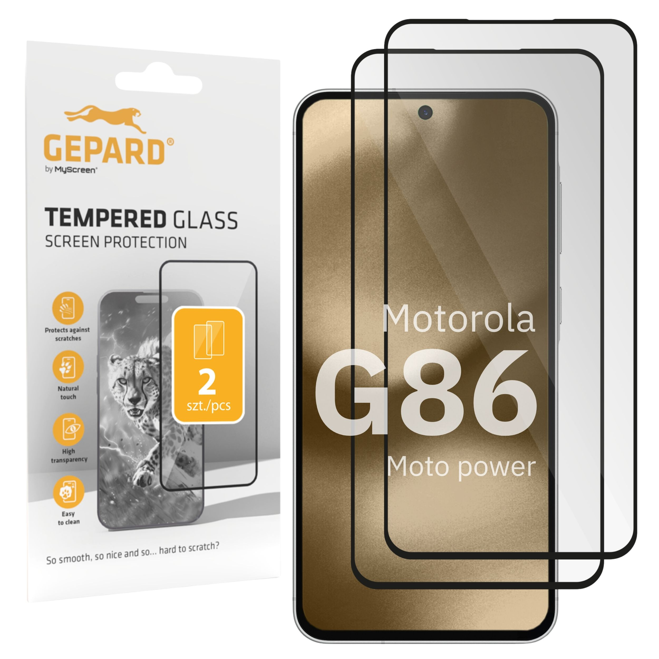 Opakowanie folii ochronnej na ekran Motorola G86 z motywem lamparta.