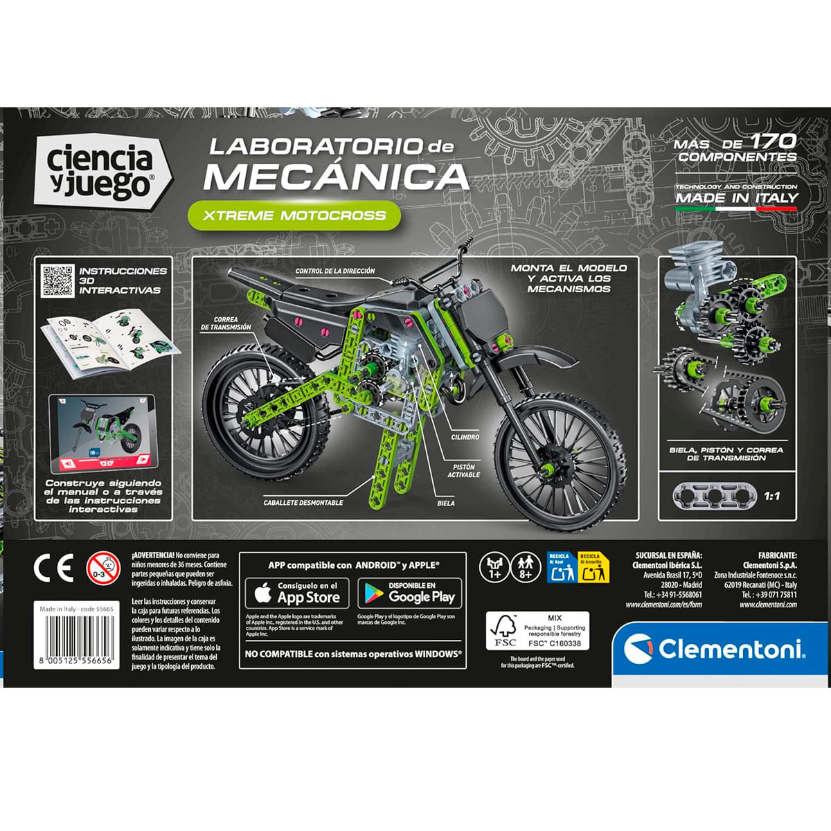 Embalaje de un kit Clementoni Mecánica para construir una moto Xtreme Motocross.