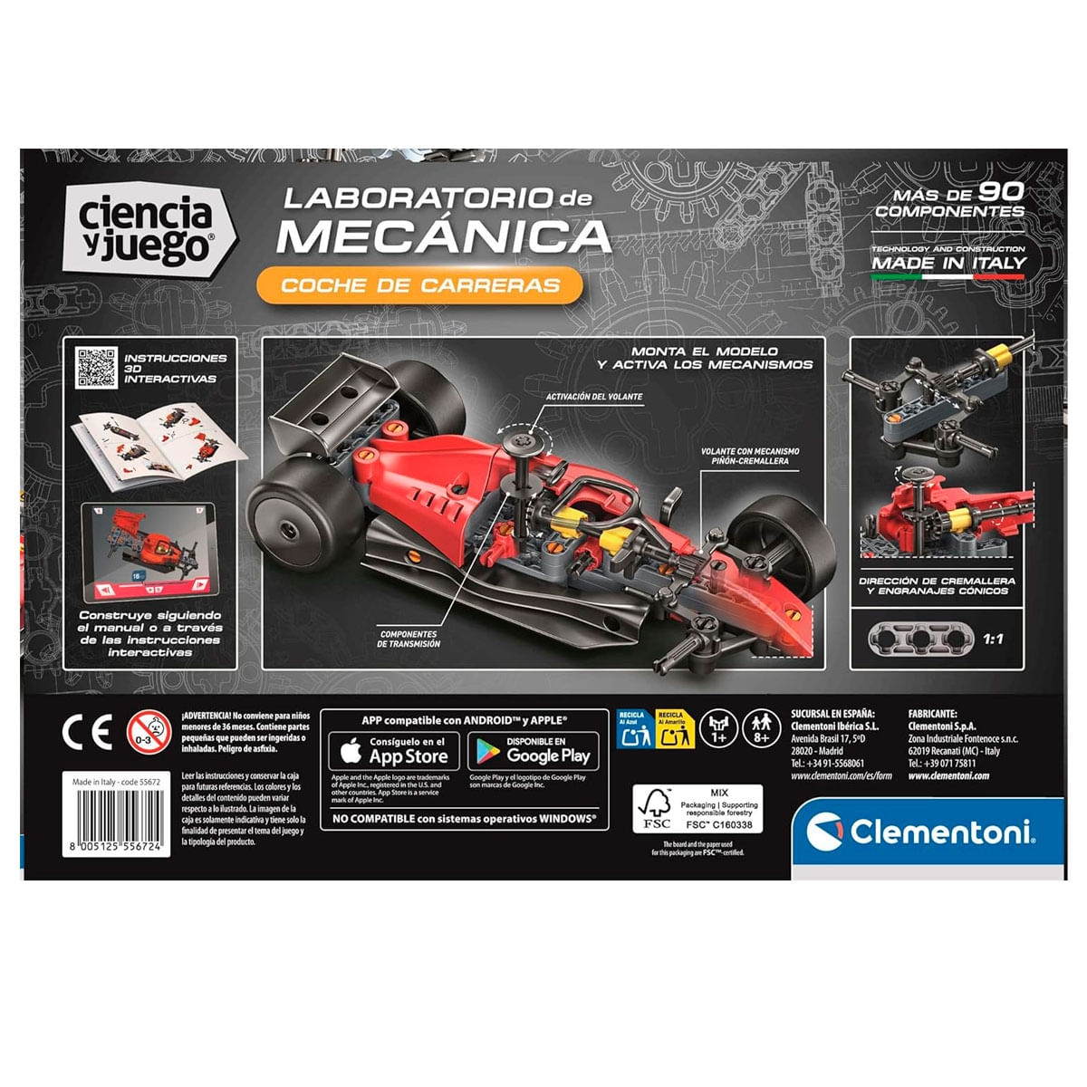 Caja de un kit de construcción de F1 rojo con instrucciones y piezas.