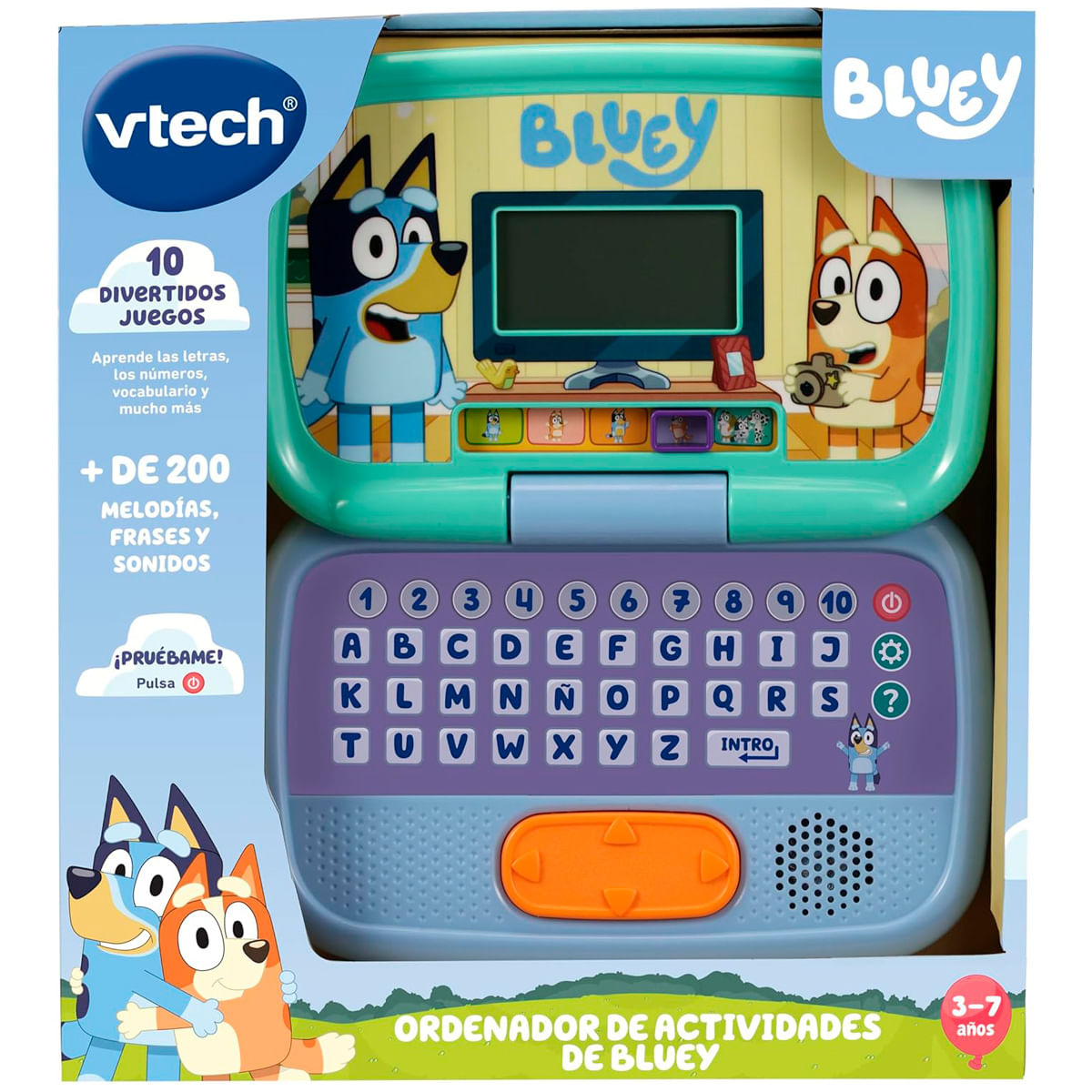 Ordenador VTech Bluey con teclado y pantalla, muestra personajes de Bluey y Bingo.