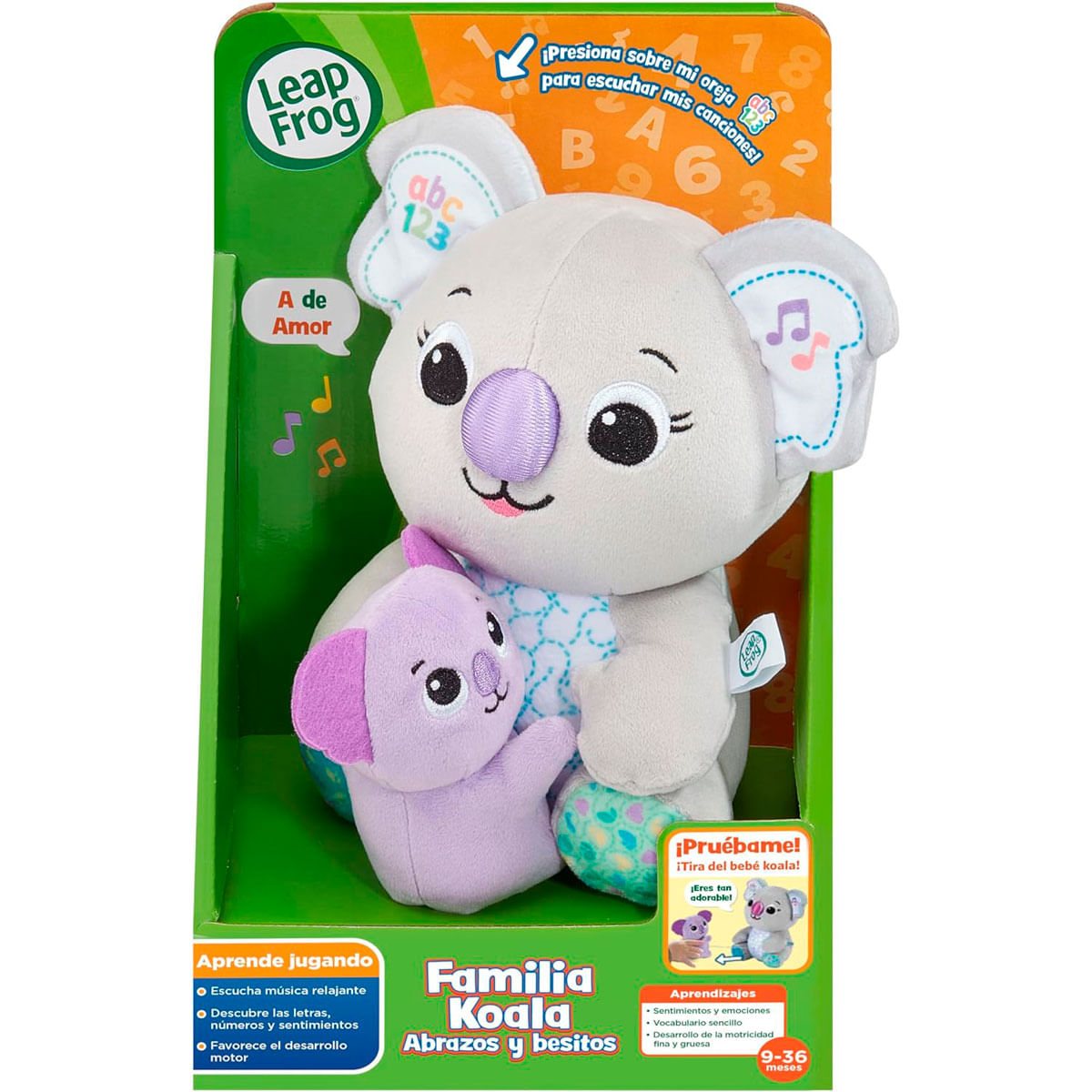 Un juguete de koala Leap Frog con un koala bebé adjunto en su embalaje.