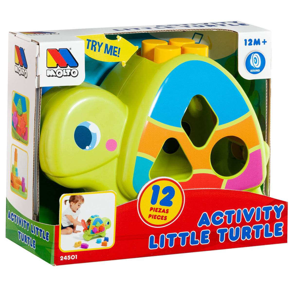 Tortuga de juguete colorida con clasificador de formas, para bebés de 12+ meses.