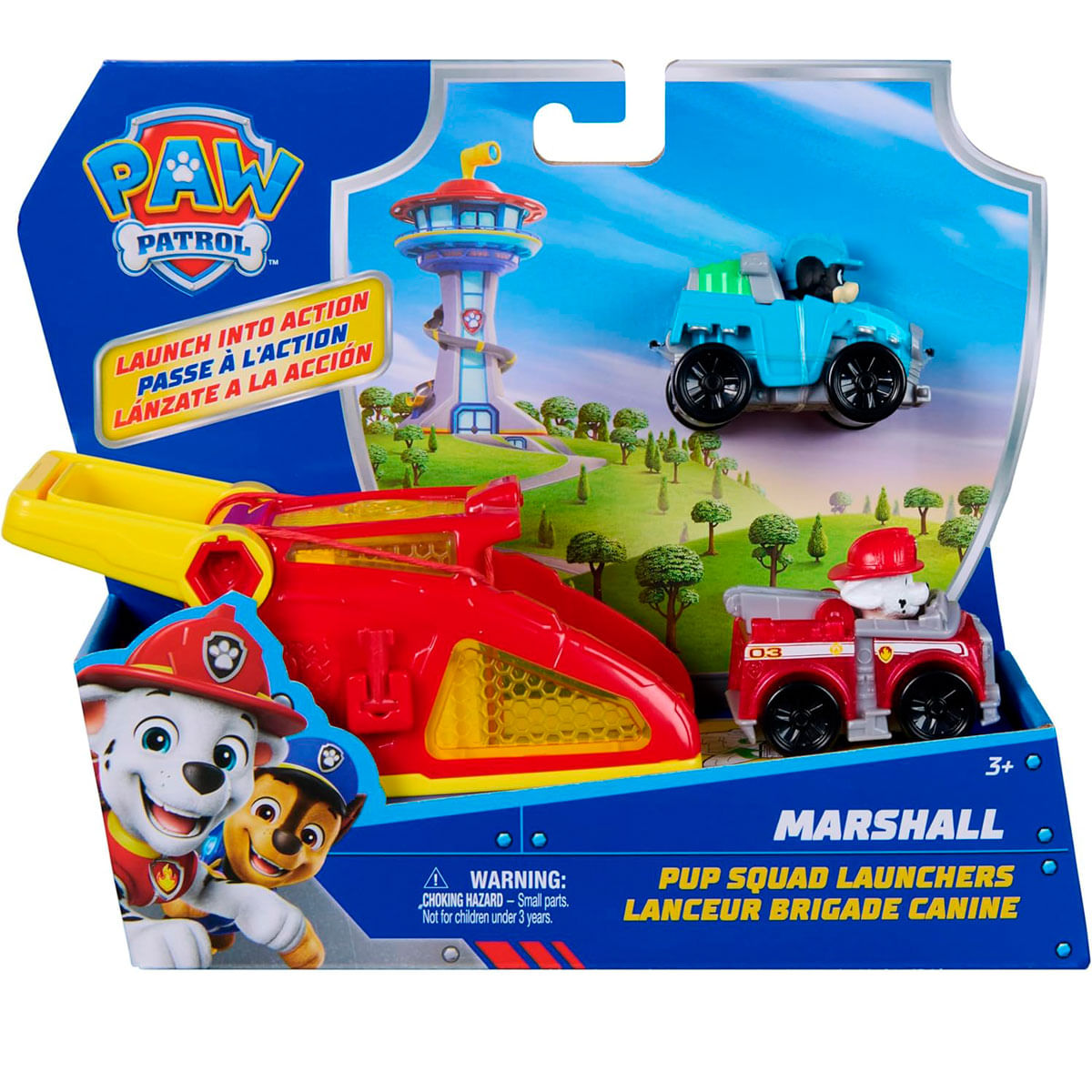 Juego de Paw Patrol con vehículos, Marshall y Chase, y un lanzador.