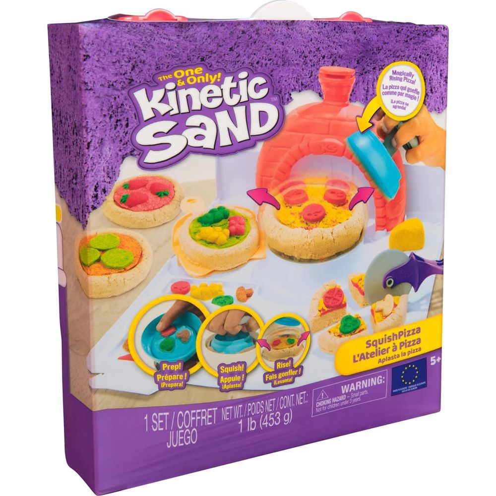 Caja para un set de Pizza Kinetic Sand con moldes y accesorios.