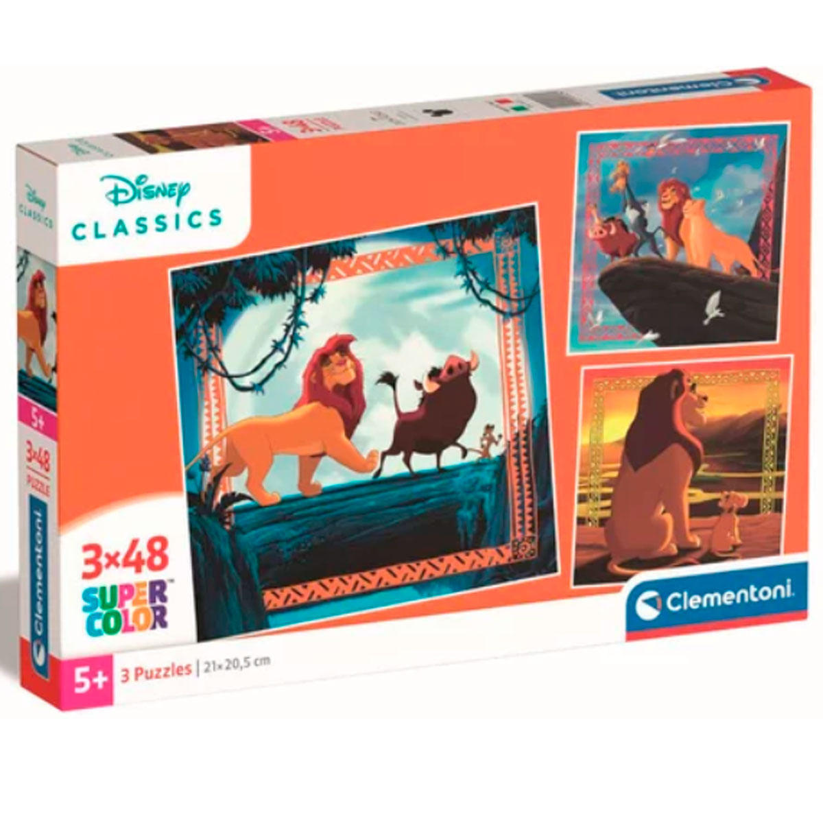 Caja con imágenes de puzzles de Disney Classics El Rey León.