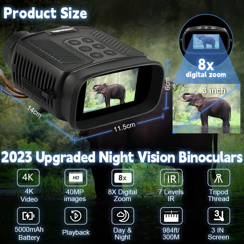Nachtsichtgerät mit 8x Digitalzoom, 4K-Video, 40MP Bilder, 5000mAh Akku.
