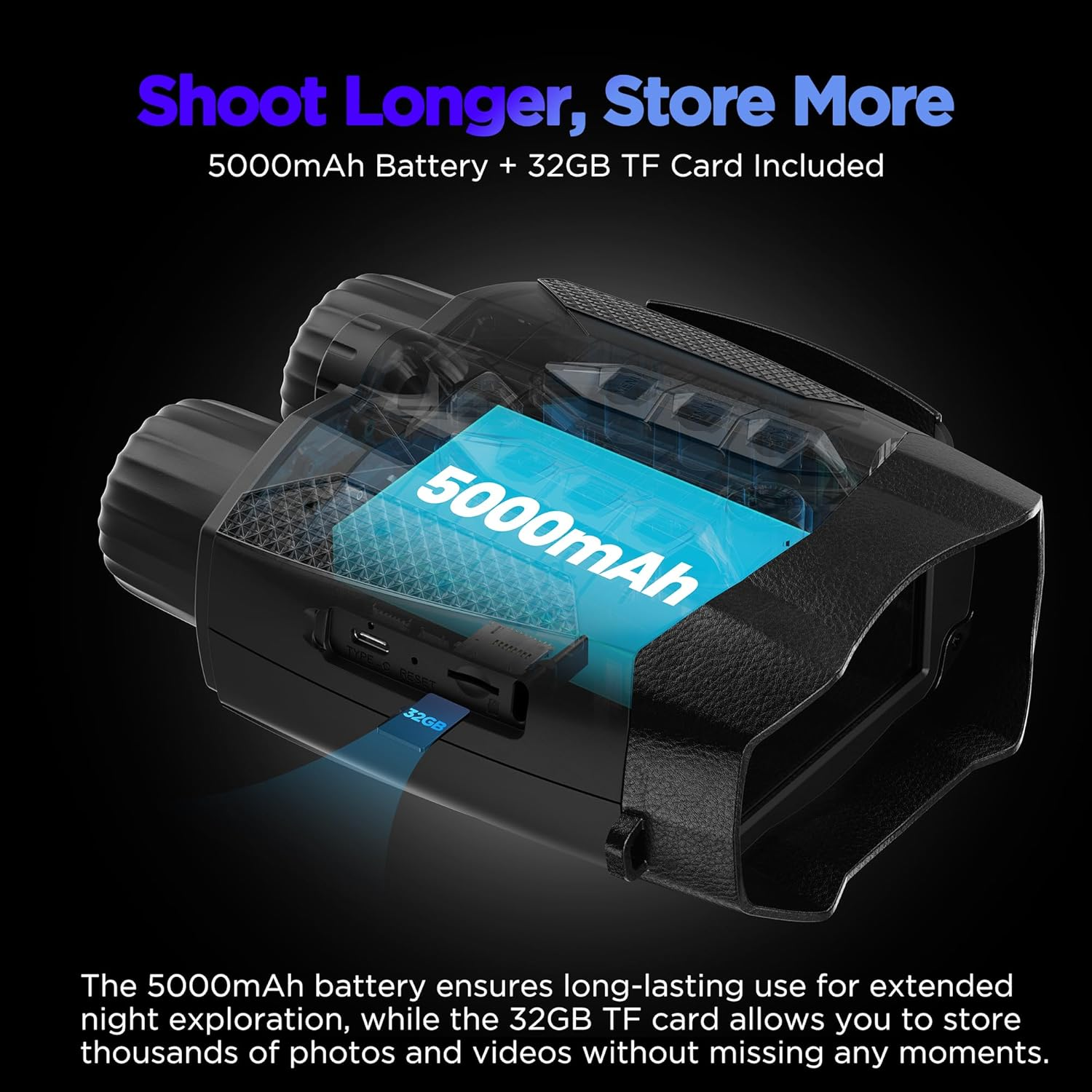 Schwarz Fernglas mit 5000mAh Akku und 32GB TF-Karte.