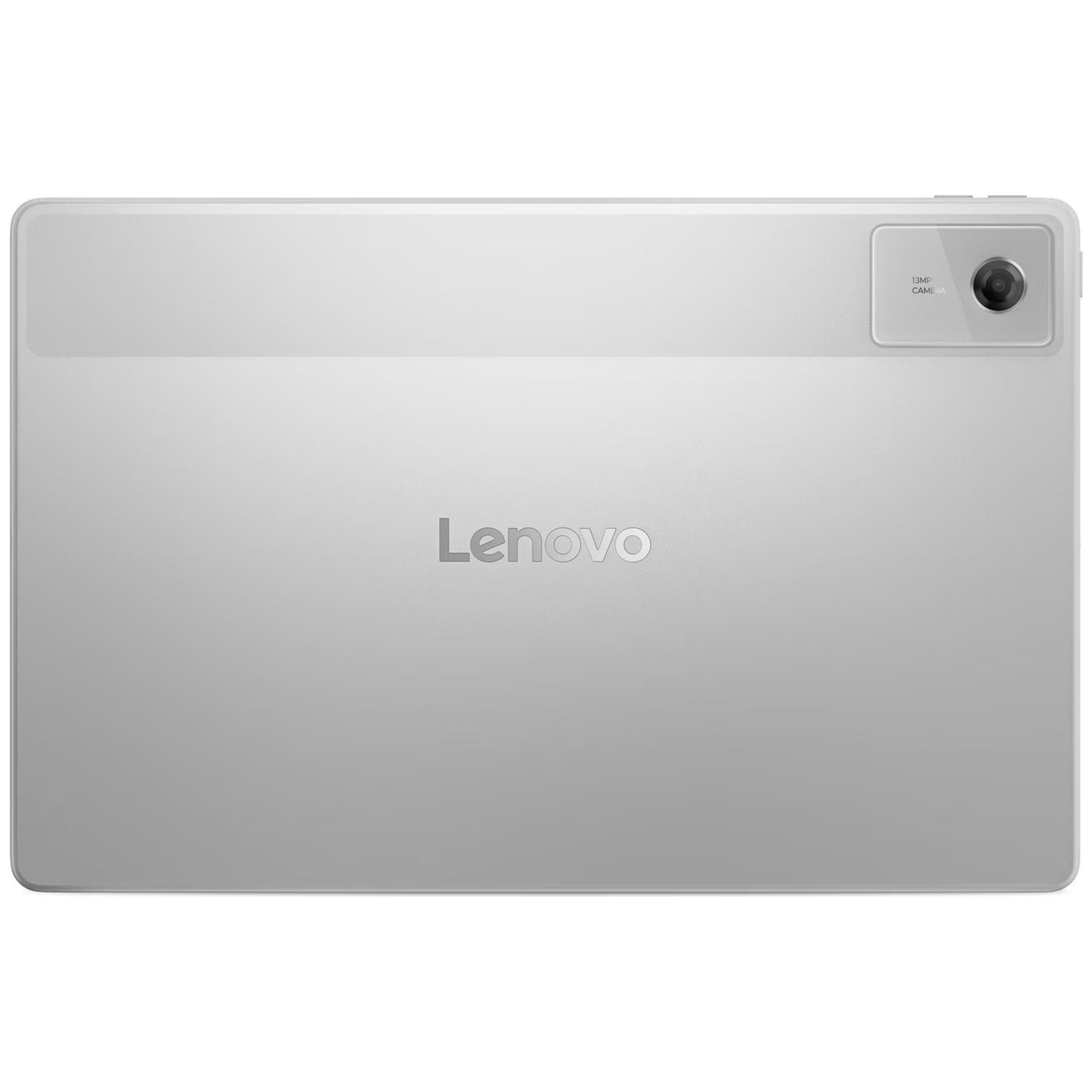 Un tablet Lenovo argentato con fotocamera da 13 MP sul retro.
