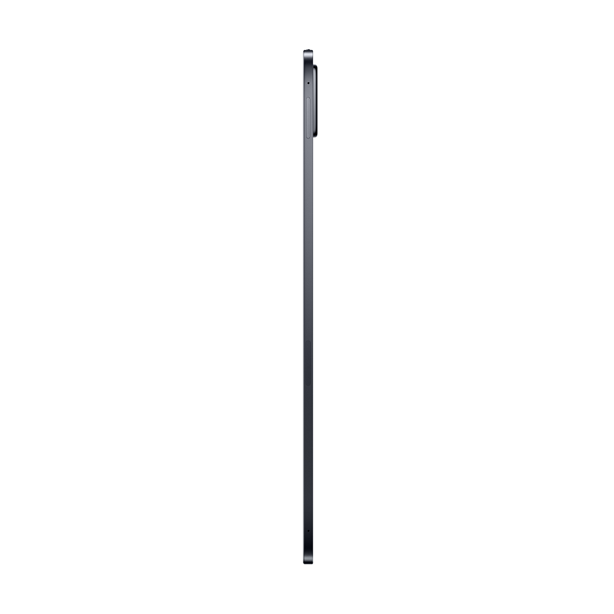 Beyaz arka planda profilden gösterilen koyu renk tablet.