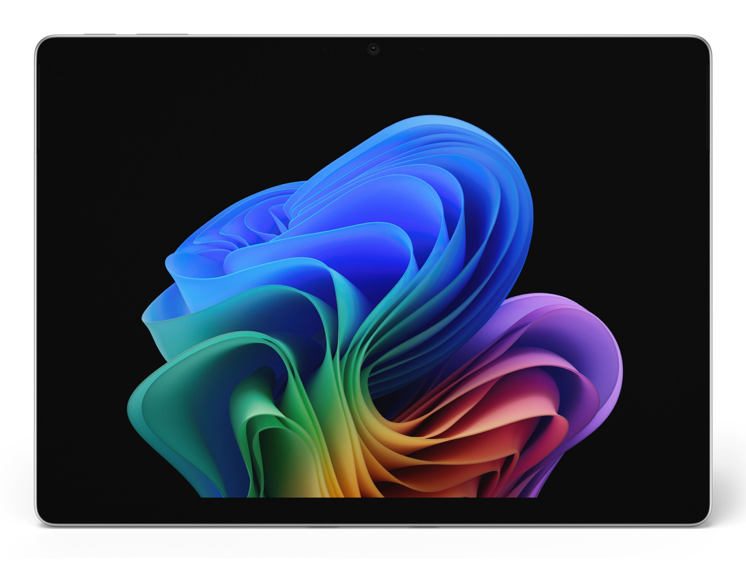 Forma d'onda astratta e colorata su sfondo nero su schermo di tablet.
