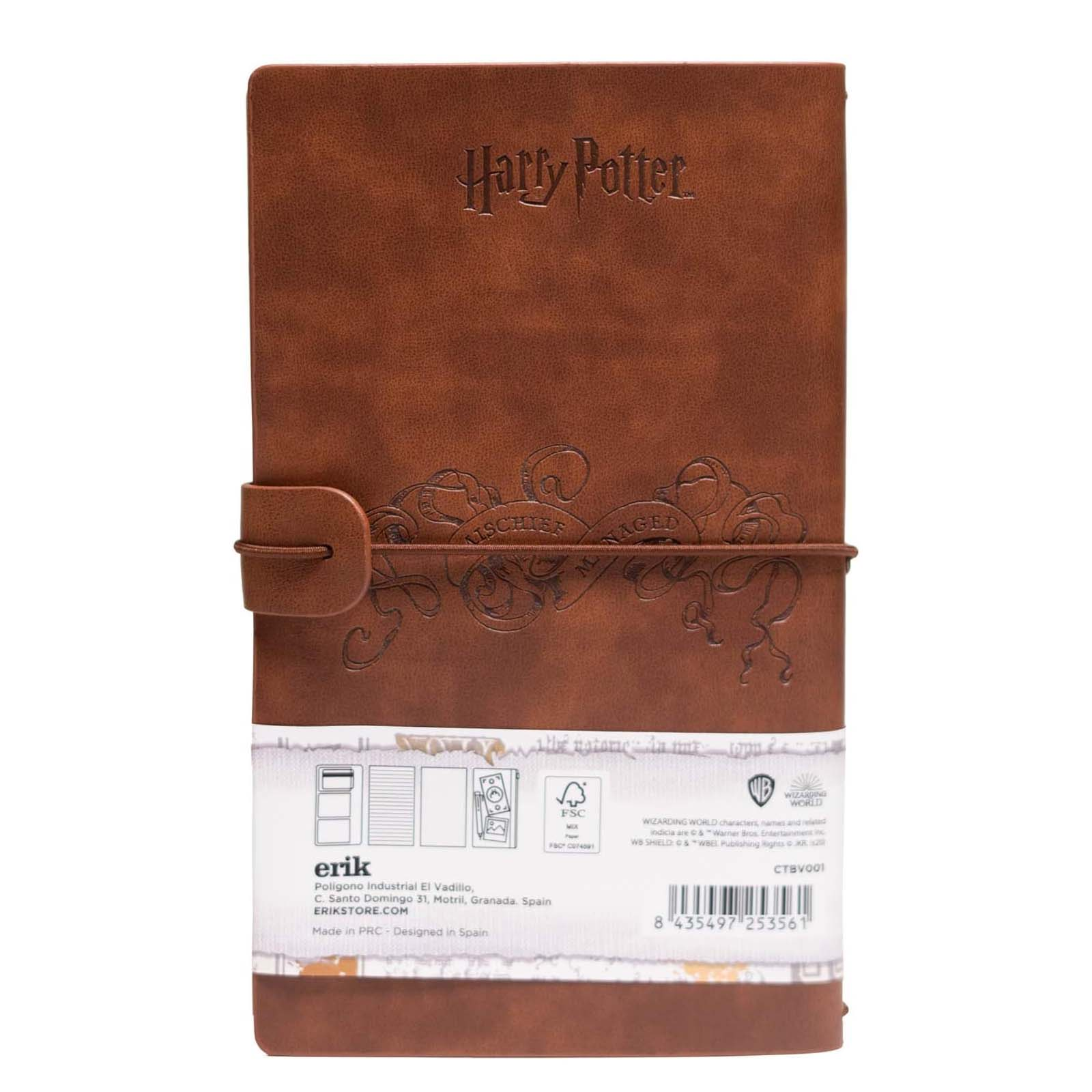 Un cuaderno marrón temático de Harry Potter con cierre de banda.