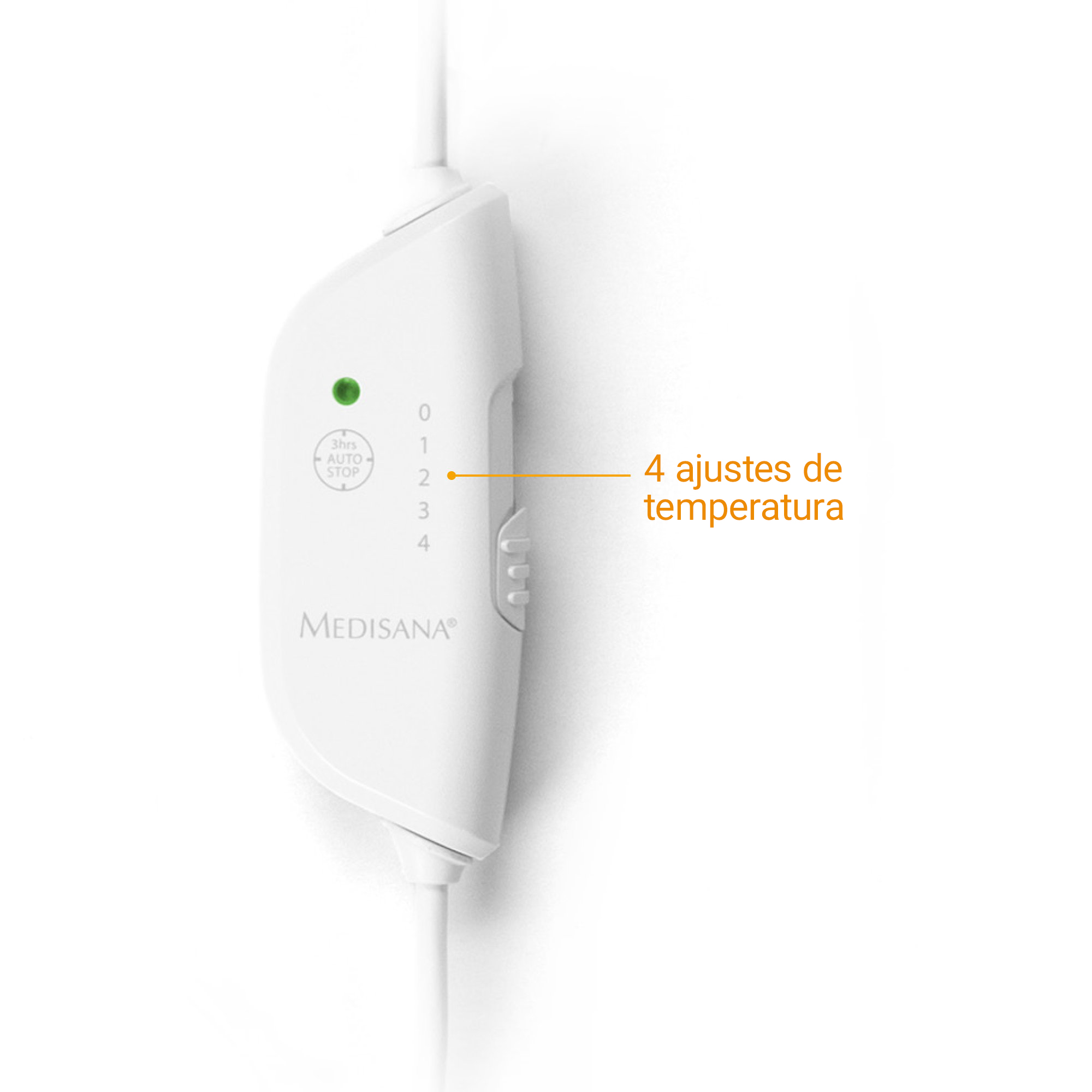 White Medisana controller with 4 temperature settings and timer.