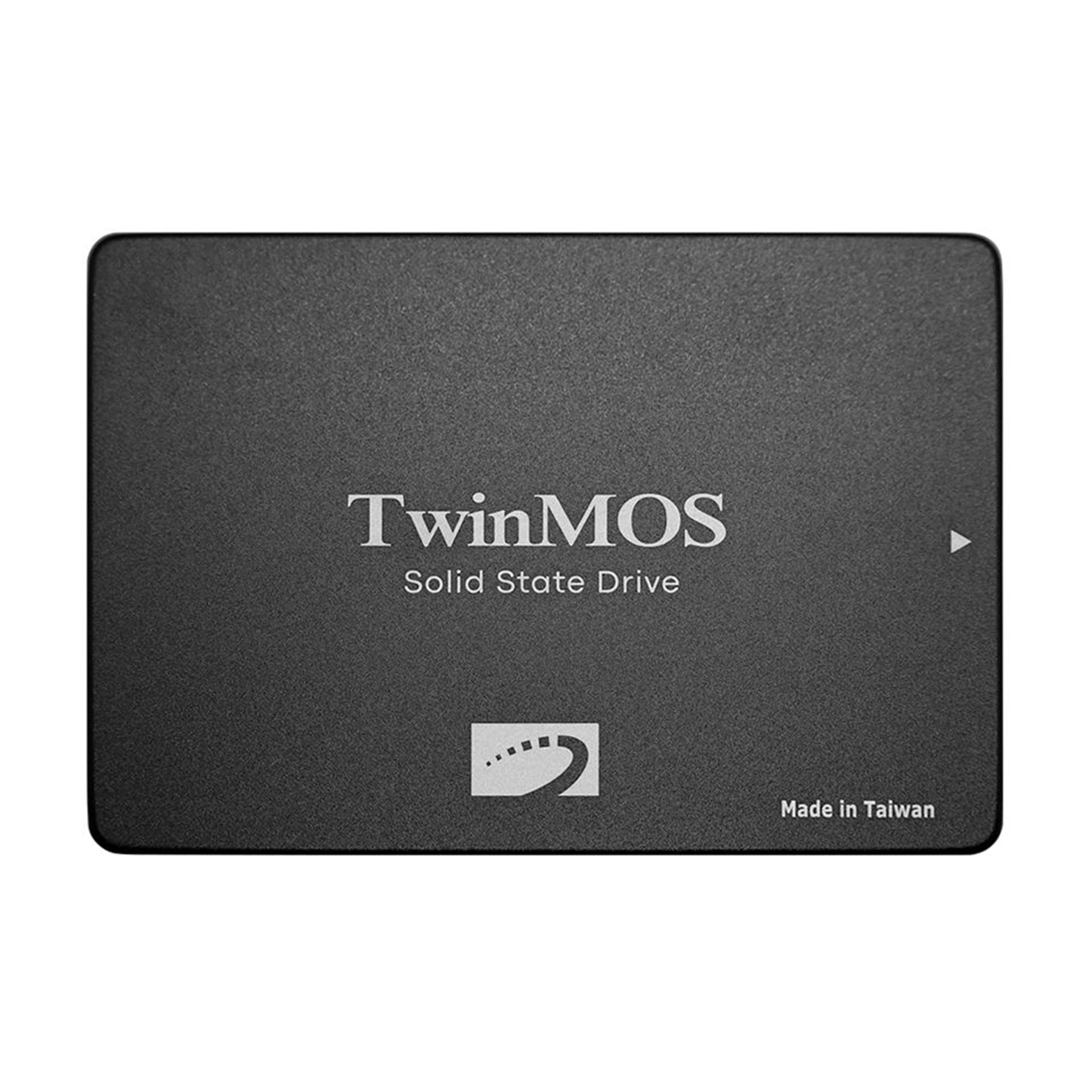 Üzerinde "TwinMOS Solid State Drive" yazan siyah bir SSD.