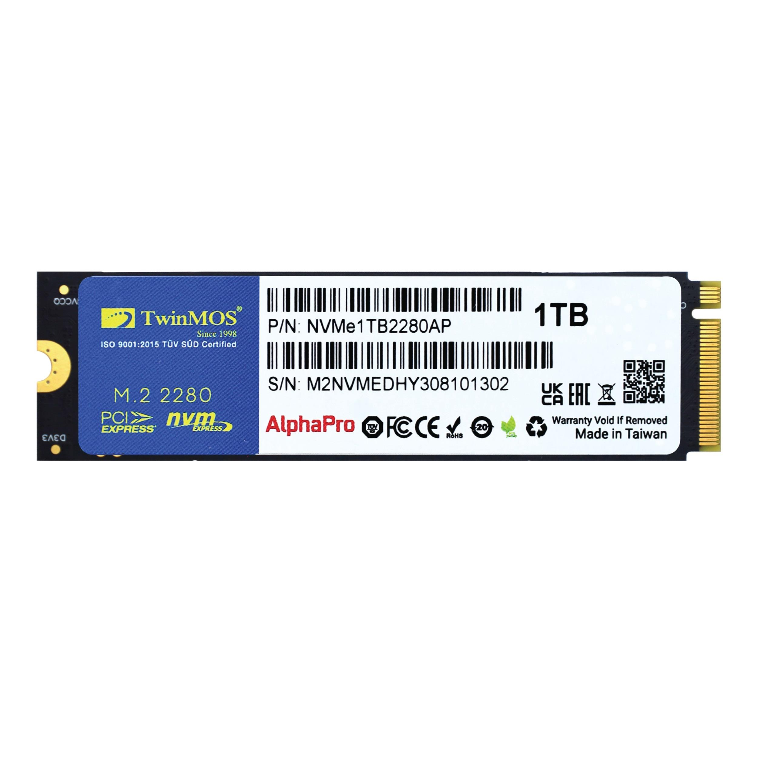 TwinMOS logolu ve teknik özelliklere sahip 1TB M.2 NVMe SSD.