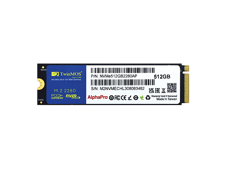 TWINMOS AlphaPro NVMe512GB2280AP (3600/3250MB/s) 2280 PCIe 3.0 NVMe M.2 512 GB SSD