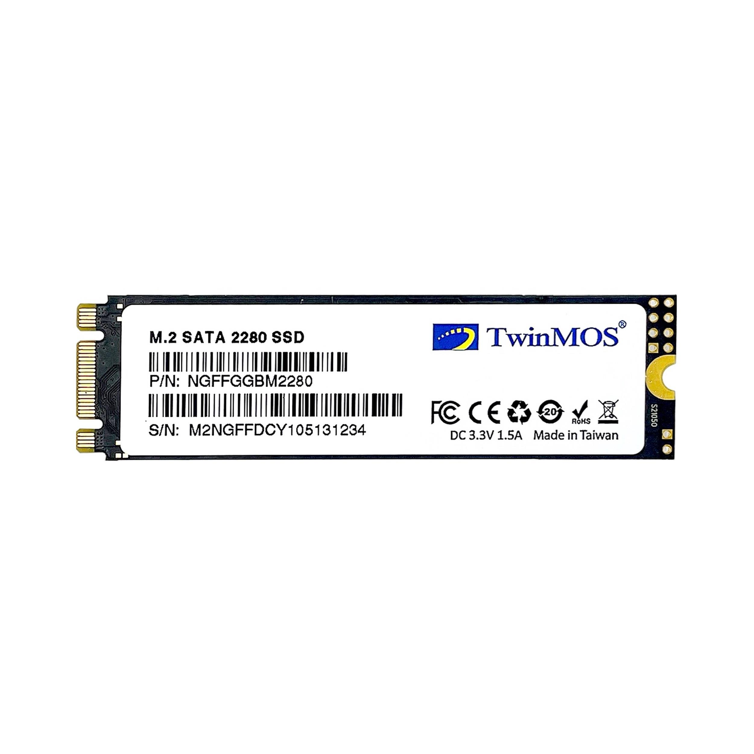 Seri numarası M2NGFFDCY105131234 olan bir TwinMOS M.2 SATA 2280 SSD.