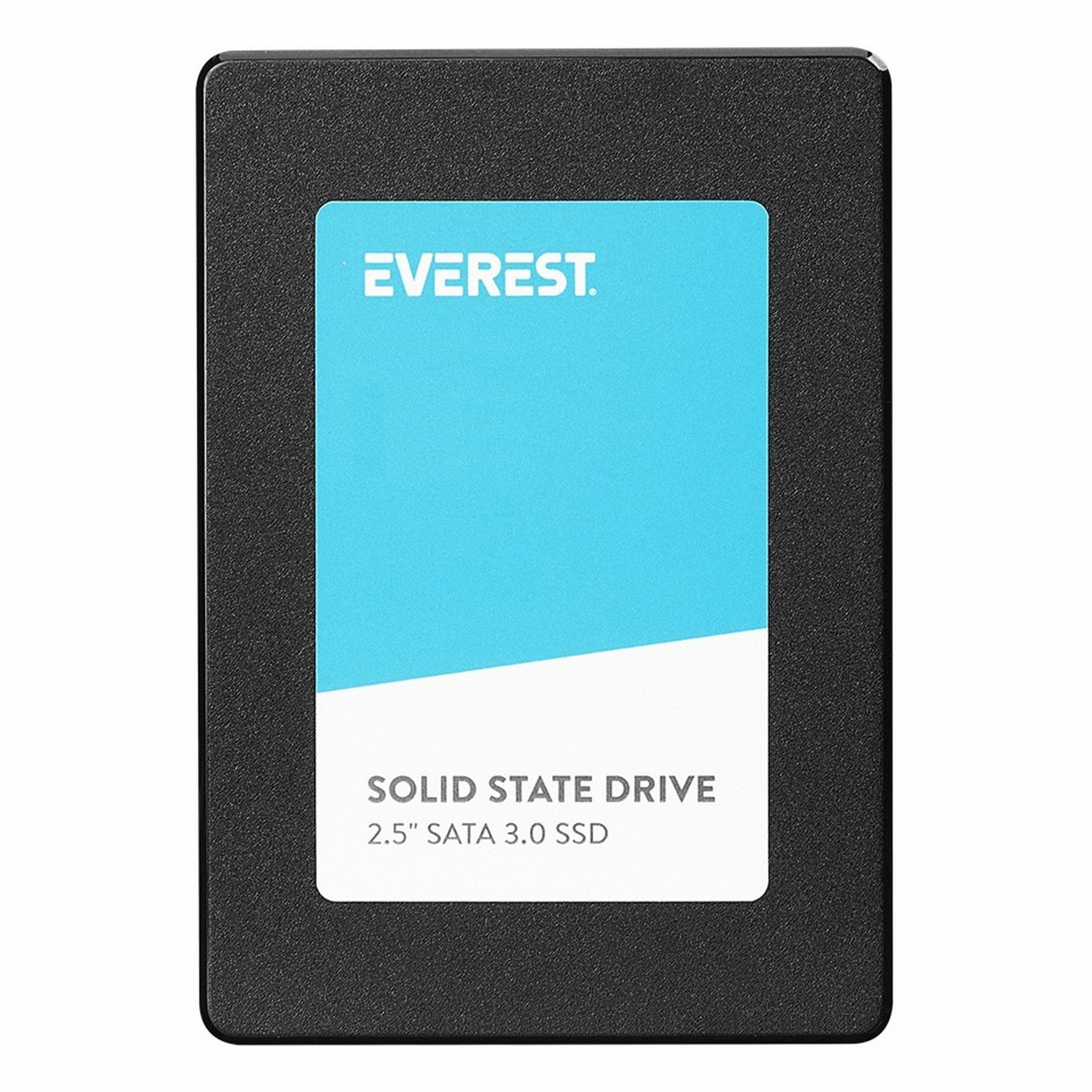 Mavi etiketli siyah SSD. Üstte 'EVEREST', altta 'SOLID STATE DRIVE' yazar.