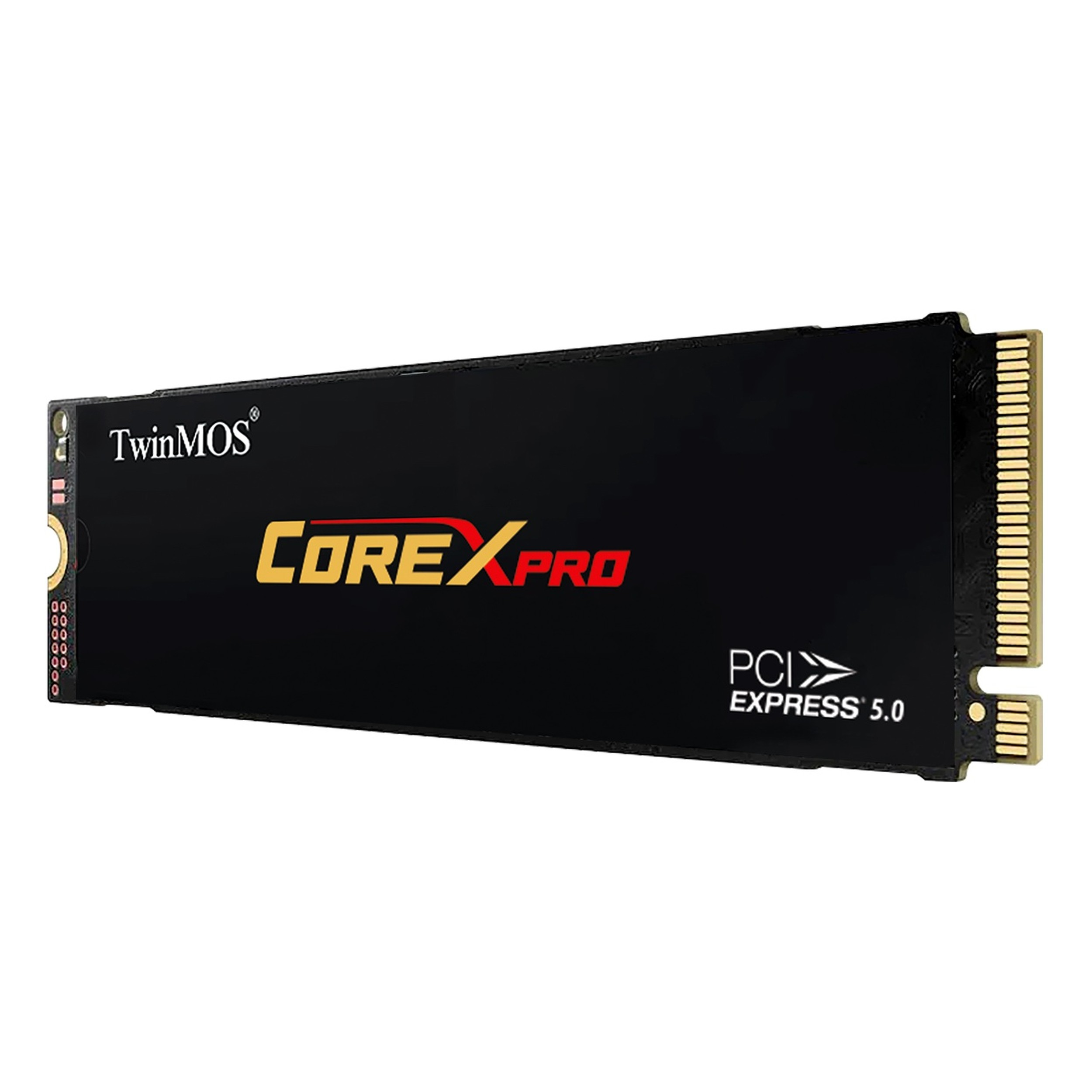 Altın konektörlü, kırmızı/sarı yazılı siyah M.2 SSD.