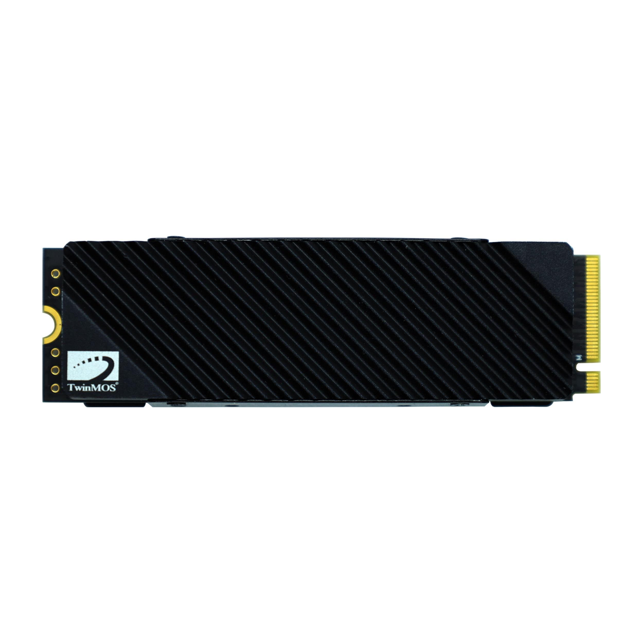 TwinMOS logolu, siyah NVMe SSD ve soğutucu.