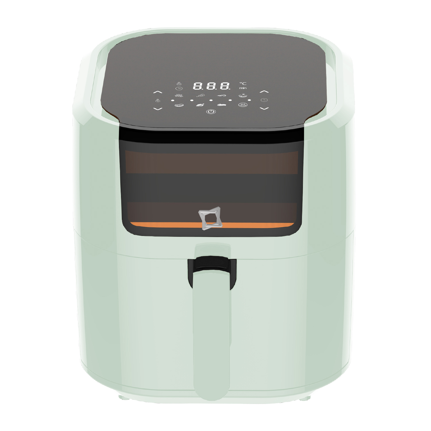 Friggitrice ad aria verde chiaro con display digitale e finestra.