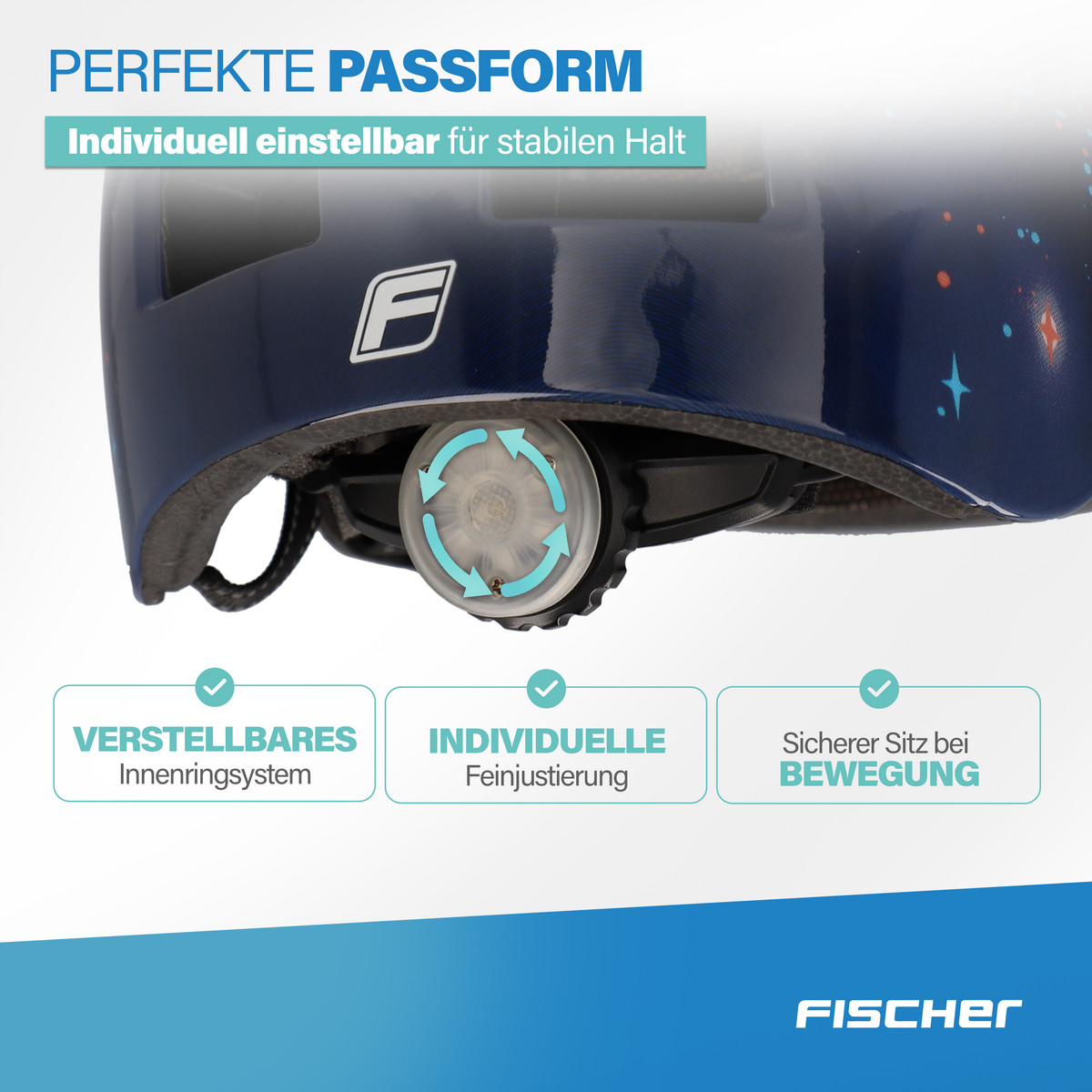 Dunkelblauer Helm mit "F"-Logo und Sternen. Verstellbares System.