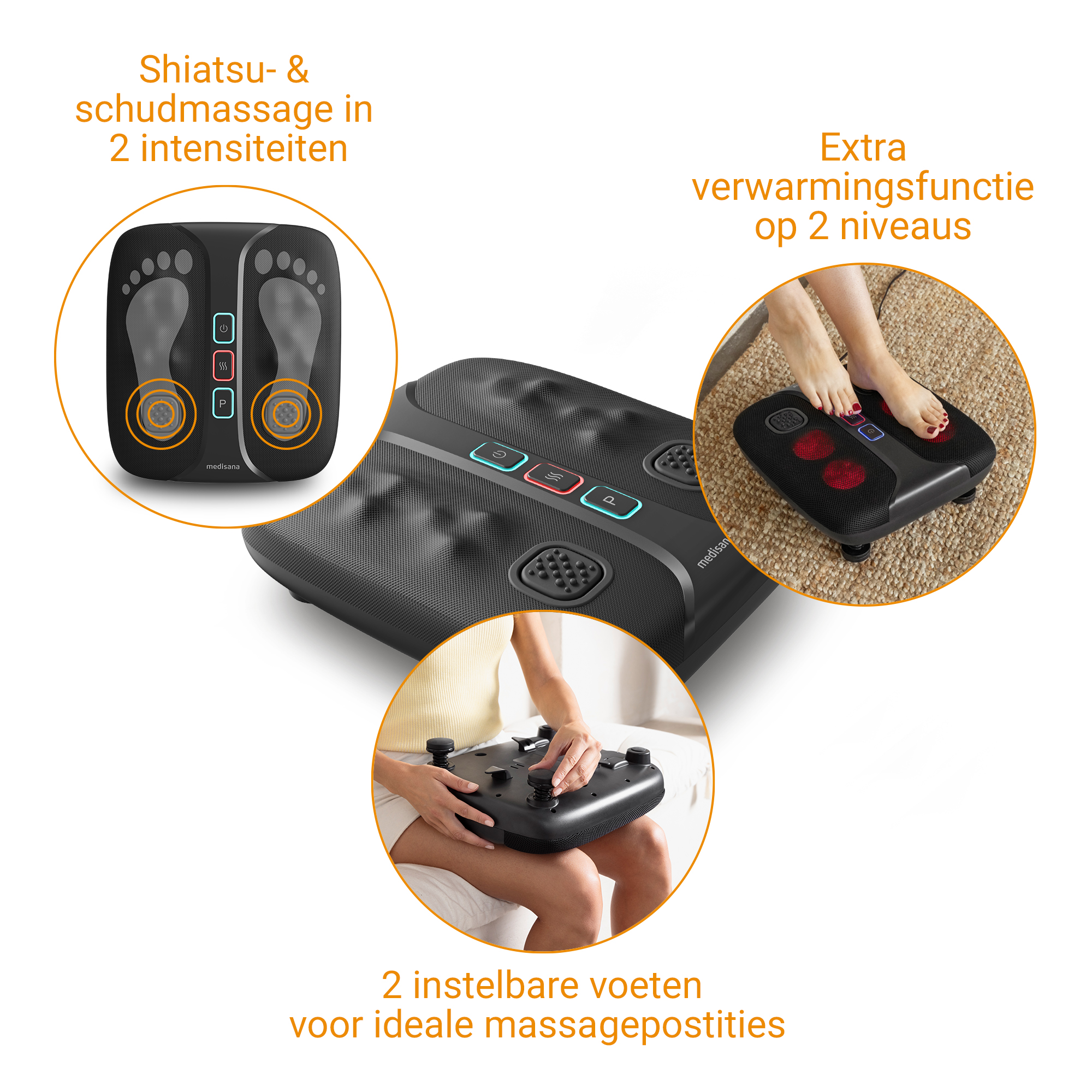 Ein Shiatsu-Fußmassagegerät mit Wärmefunktion, verstellbare Füße.