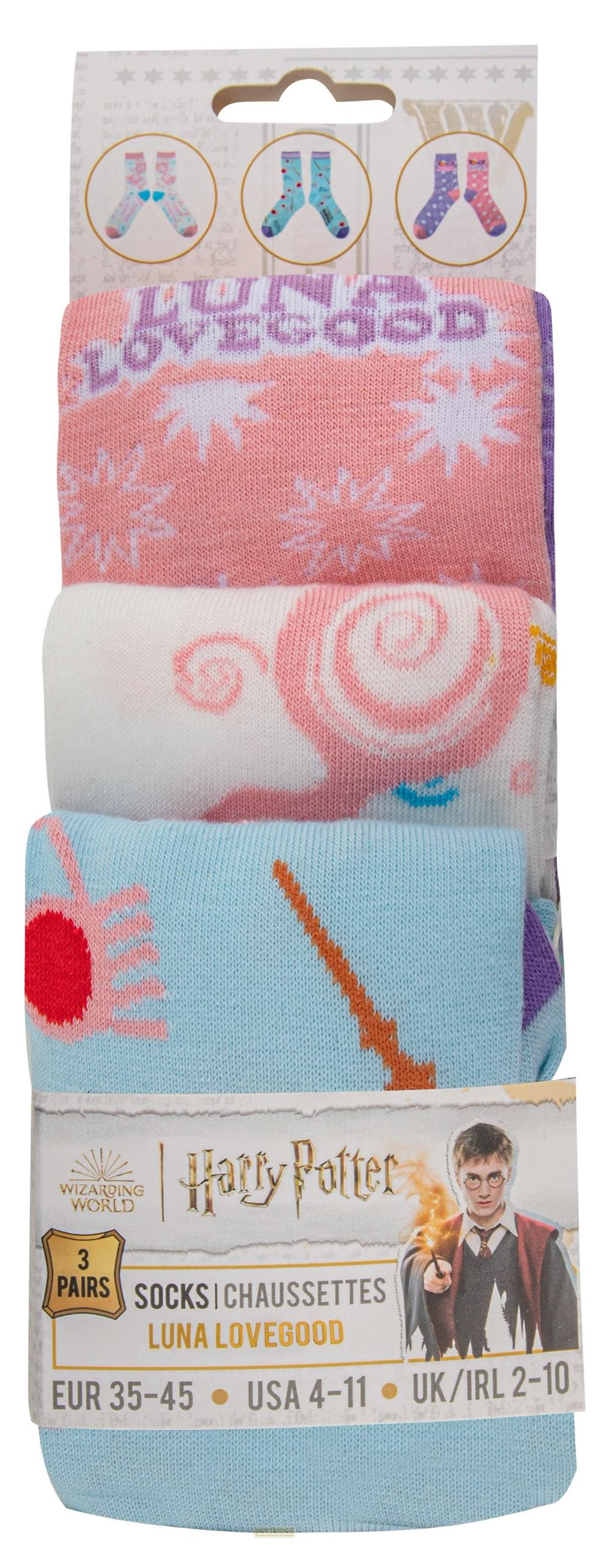 Paquete de tres pares de calcetines de Harry Potter con temática de Luna Lovegood.