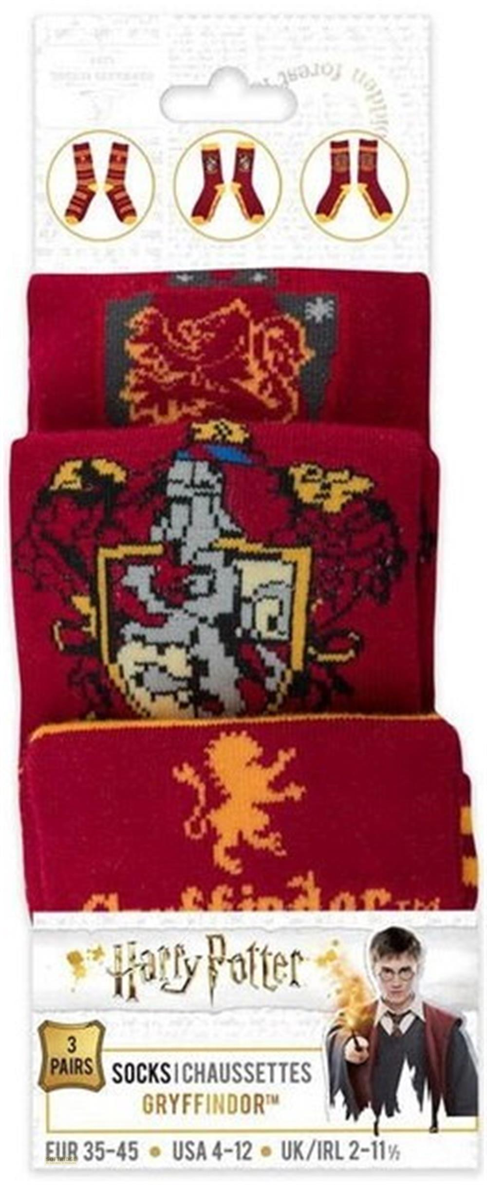 Pack de calcetines Harry Potter Gryffindor con escudo y Harry.