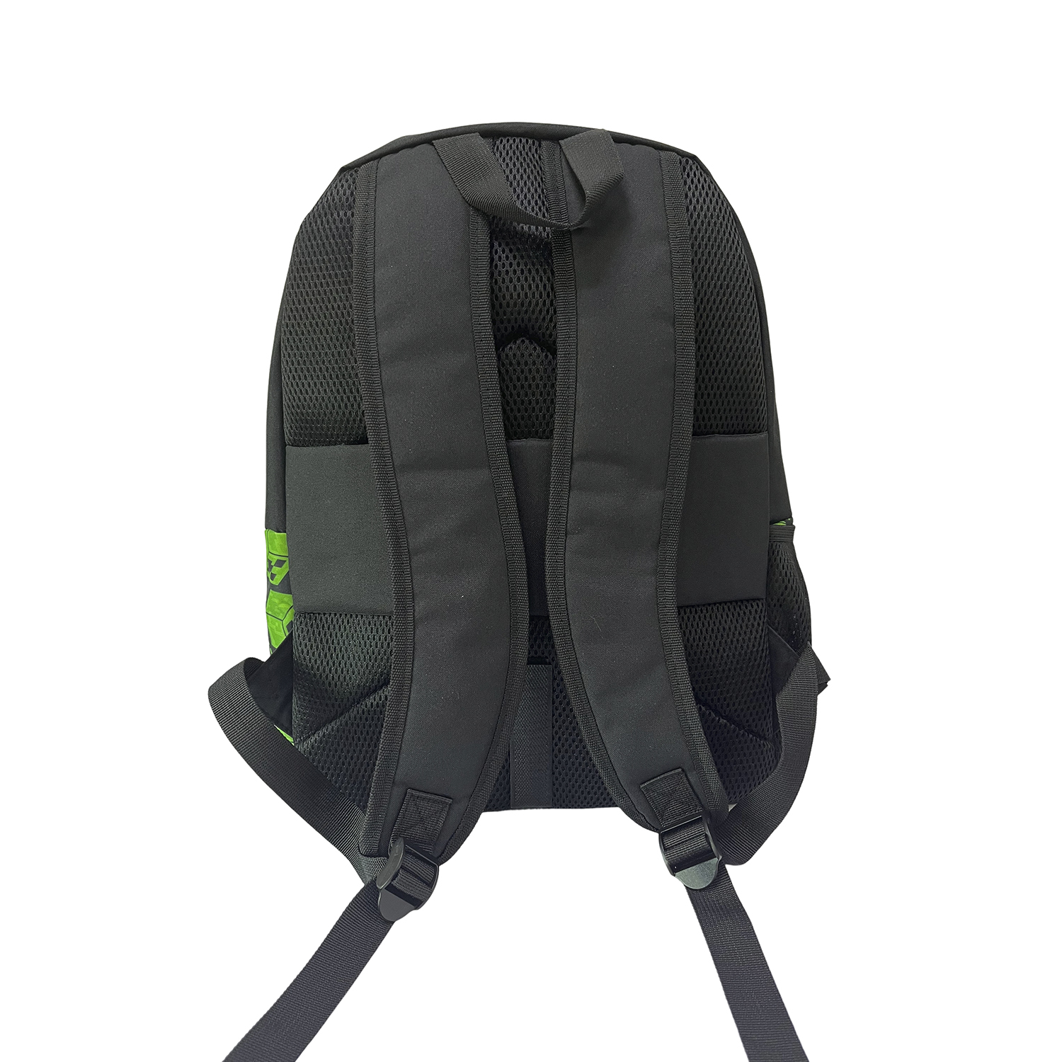 Mochila negra con correas acolchadas y espalda de malla
