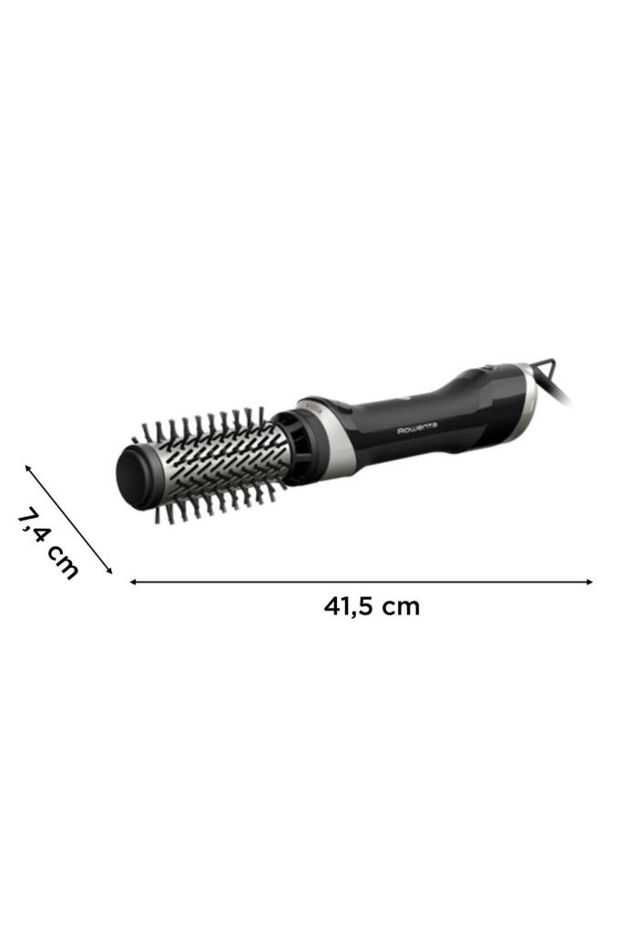 Un secador de pelo Rowenta negro con cepillo giratorio, de 41,5 cm.