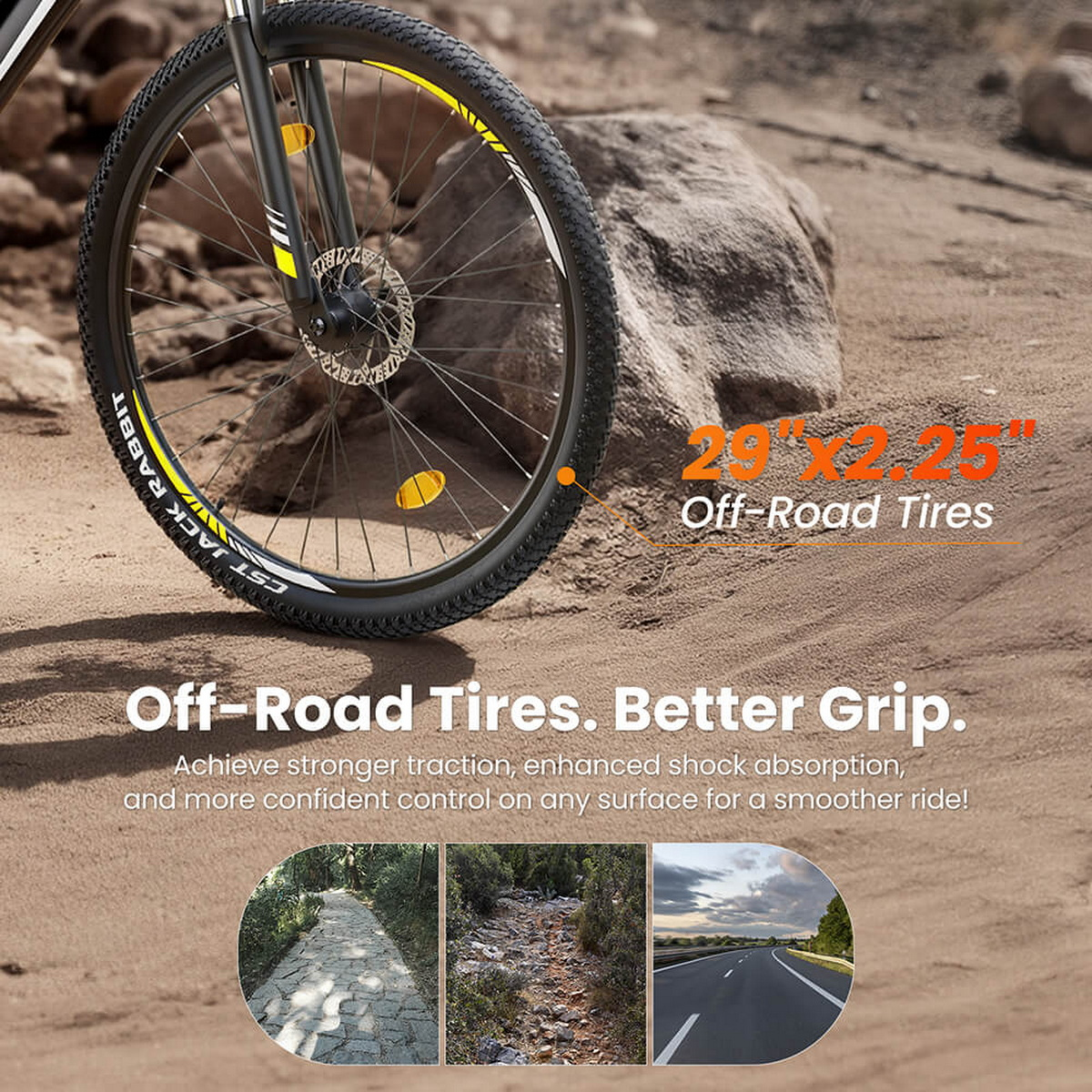Fahrradreifen mit 29x2.25 Zoll für Offroad. Besserer Grip.
