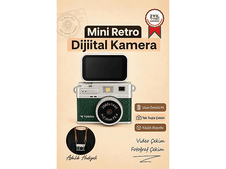 TORIMA CMR49 2K Flip Ekranlı Selfie Video Vlog Kamerası Mini Dijital Kamera Koyu Yeşil