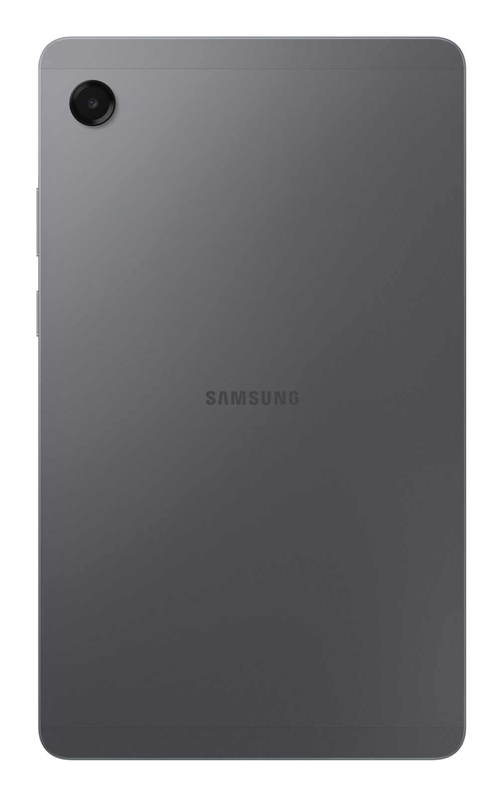 Rückseite eines grauen Samsung Tablets mit Kamera und Logo.