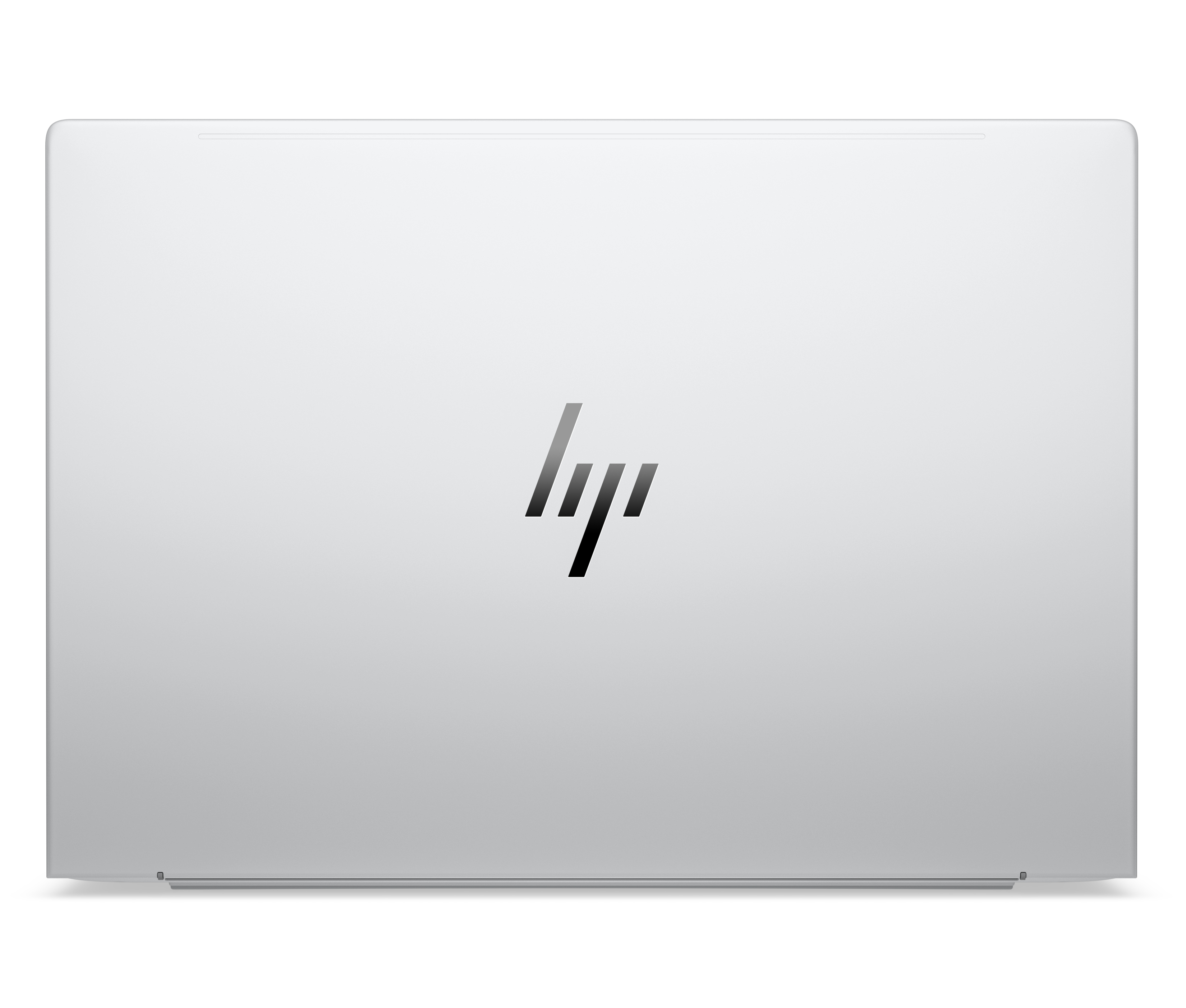 Laptop HP argentato chiuso con logo sul retro.