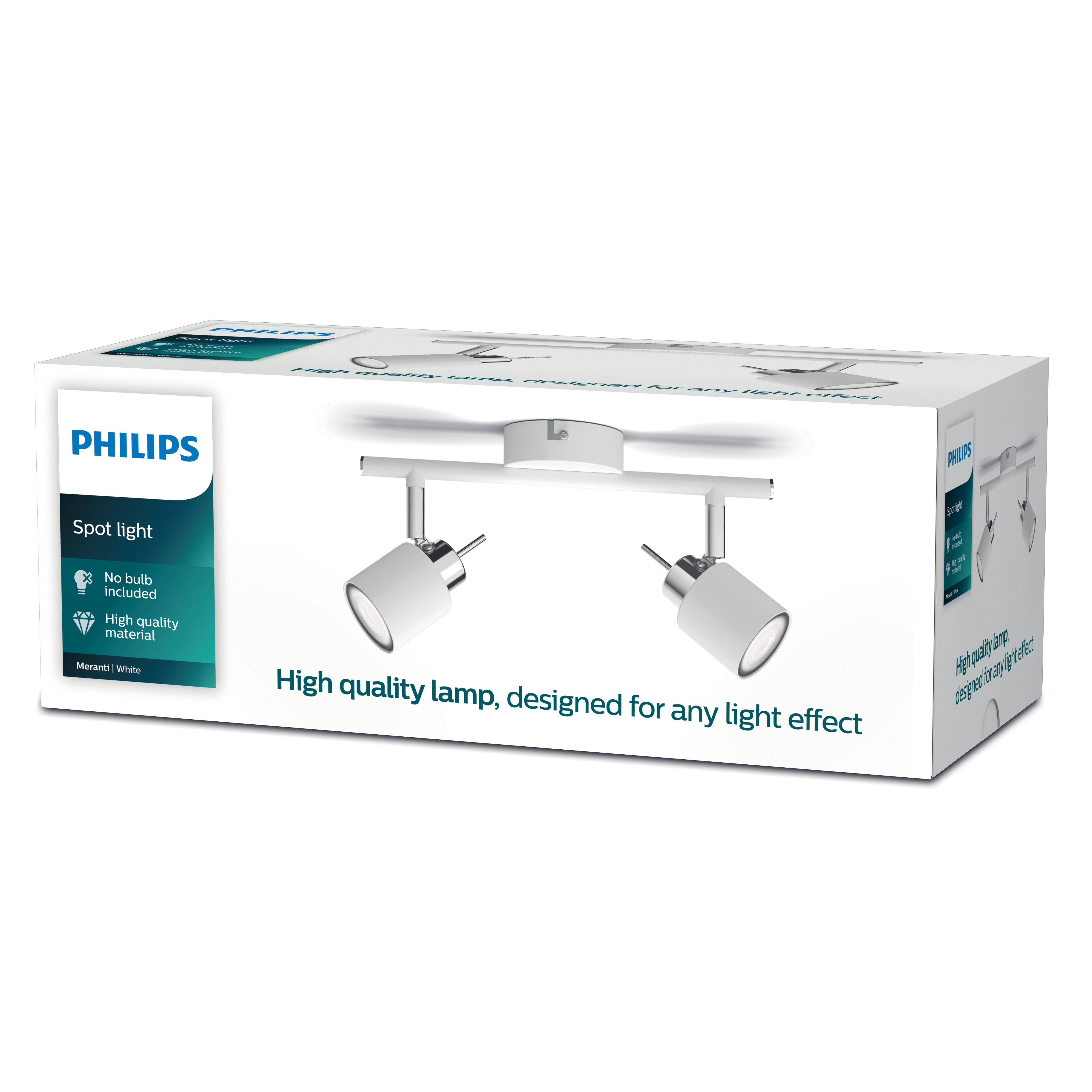 Verpackung eines weißen Philips Spotlights mit zwei Leuchten.
