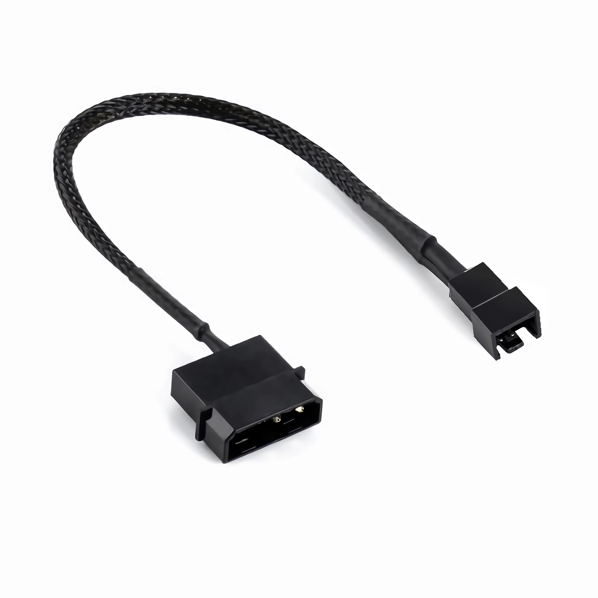 Schwarzes Adapterkabel mit zwei Anschlüssen und geflochtenem Kabel.