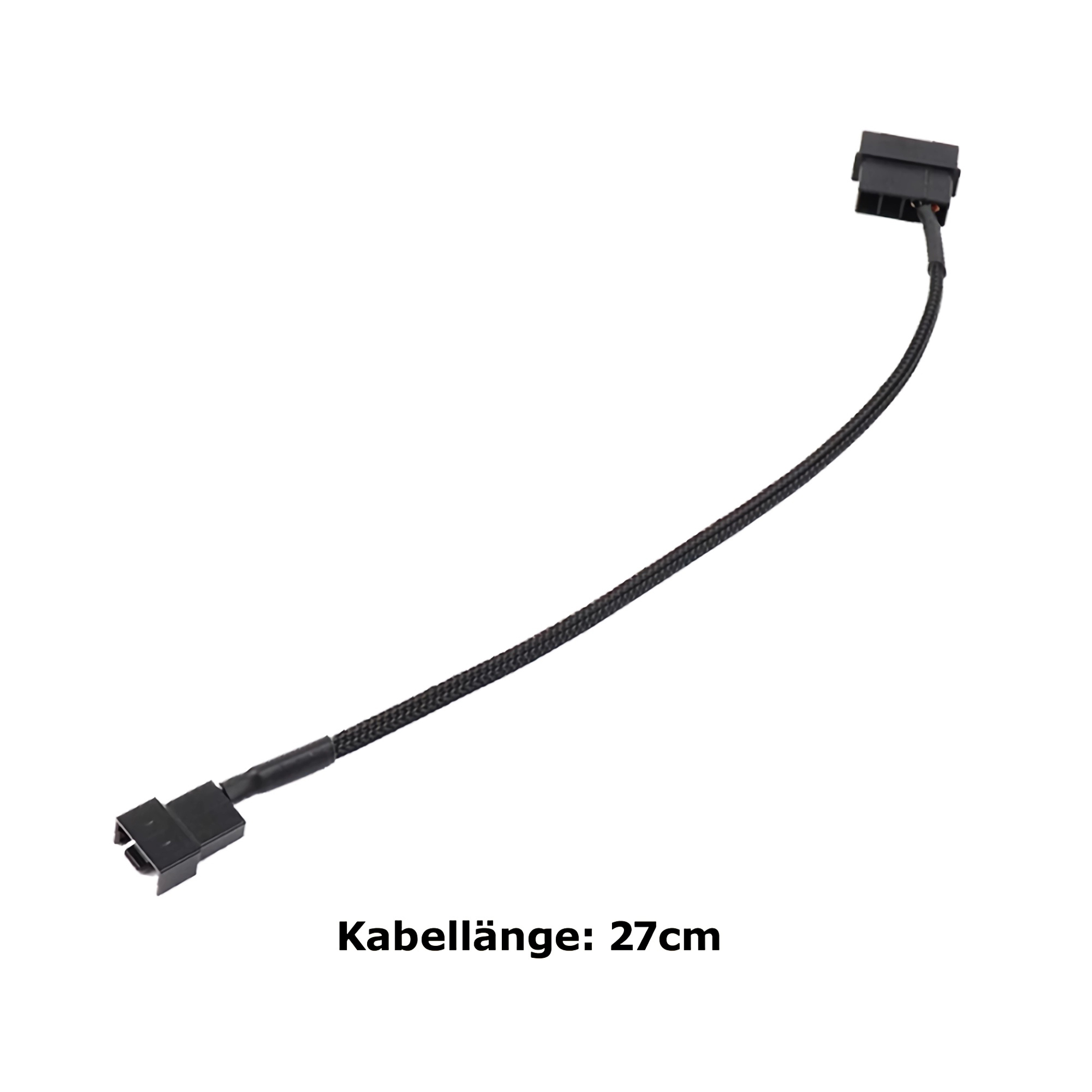 Schwarzes Kabel mit zwei Steckern, 27 cm Länge.