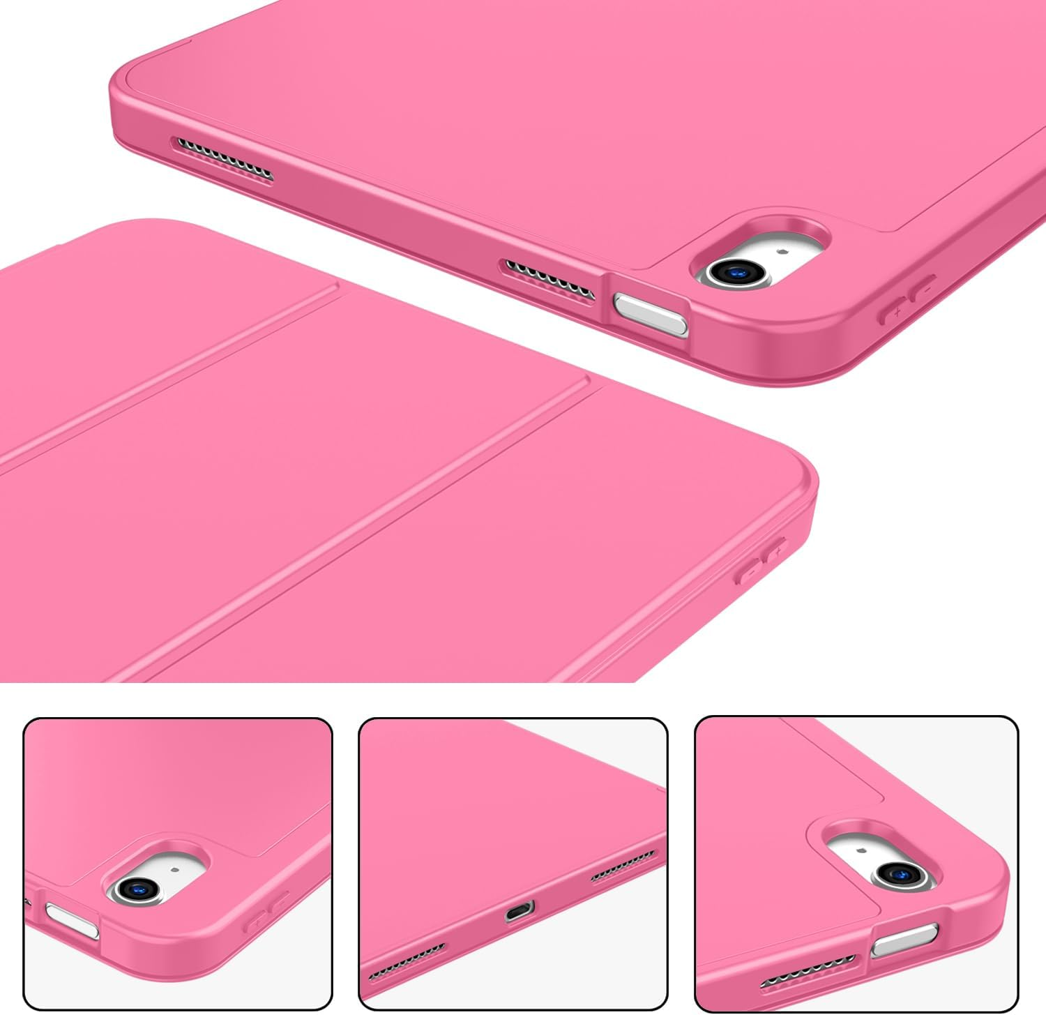 Pinke Tablet-Hülle mit Kameraausschnitt und Lautsprechergittern.