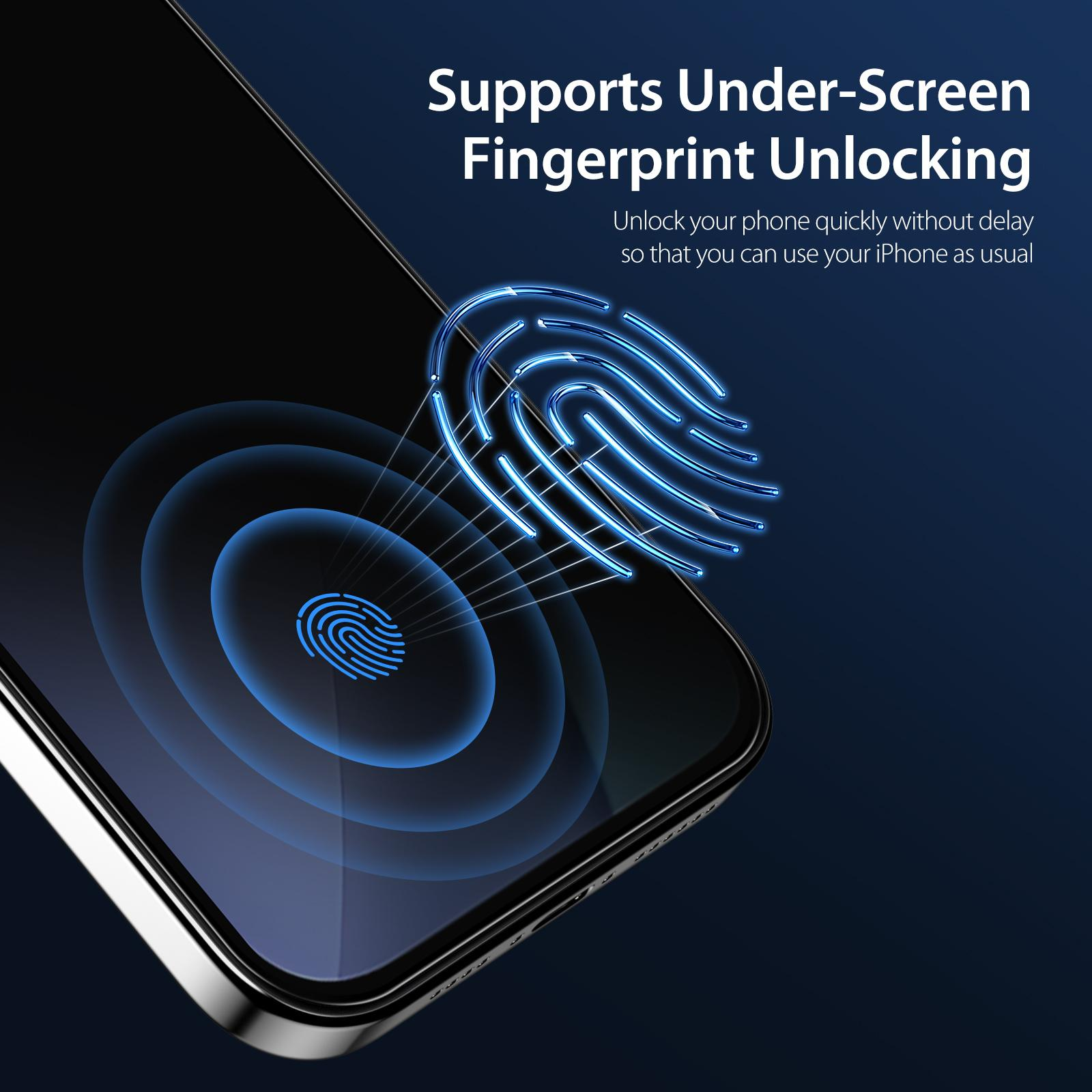 Unterdisplay-Fingerabdruck-Scanner auf einem Smartphone mit blauen Wellenlinien.
